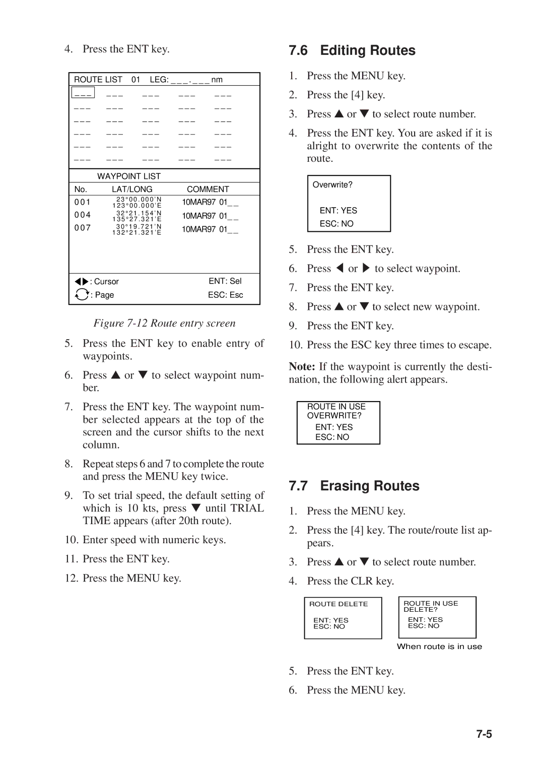 Furuno GP-1610CF manual Editing Routes, Erasing Routes 