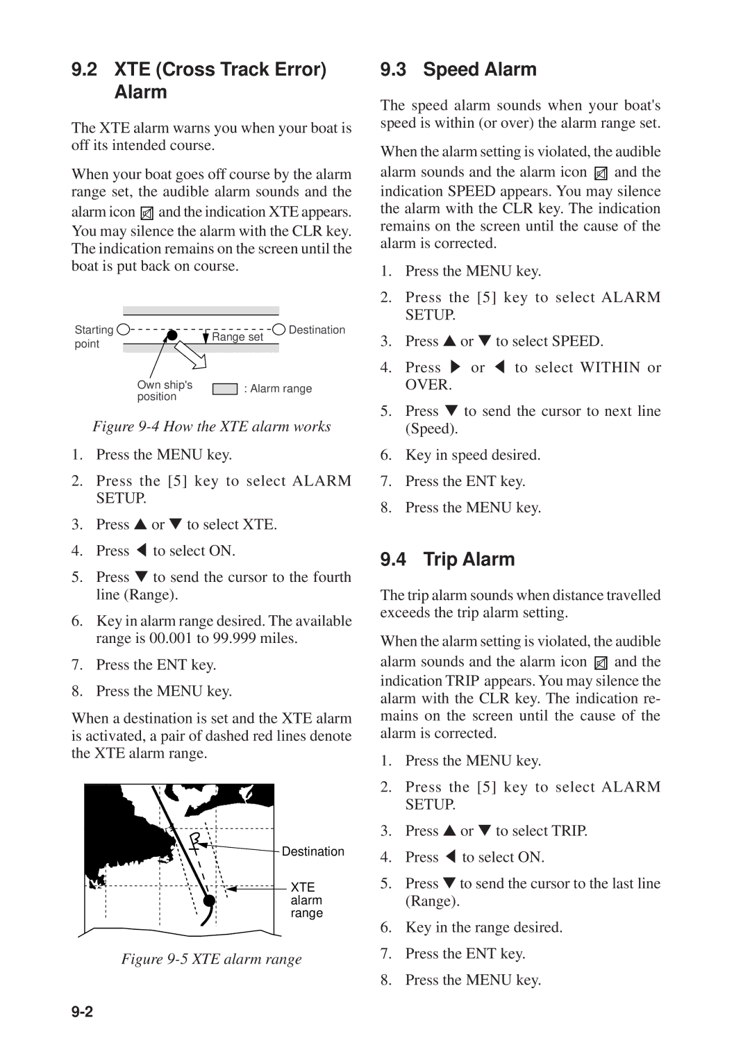 Furuno GP-1610CF manual XTE Cross Track Error Alarm, Speed Alarm, Trip Alarm 