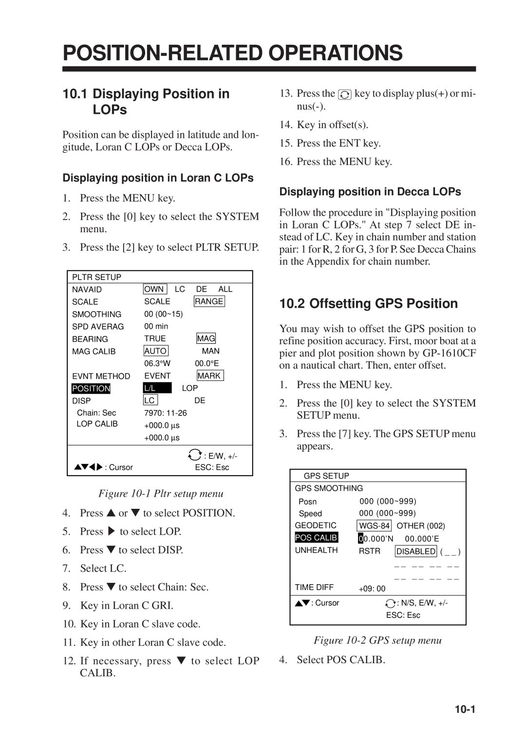 Furuno GP-1610CF manual POSITION-RELATED Operations, Displaying Position in LOPs, Offsetting GPS Position 