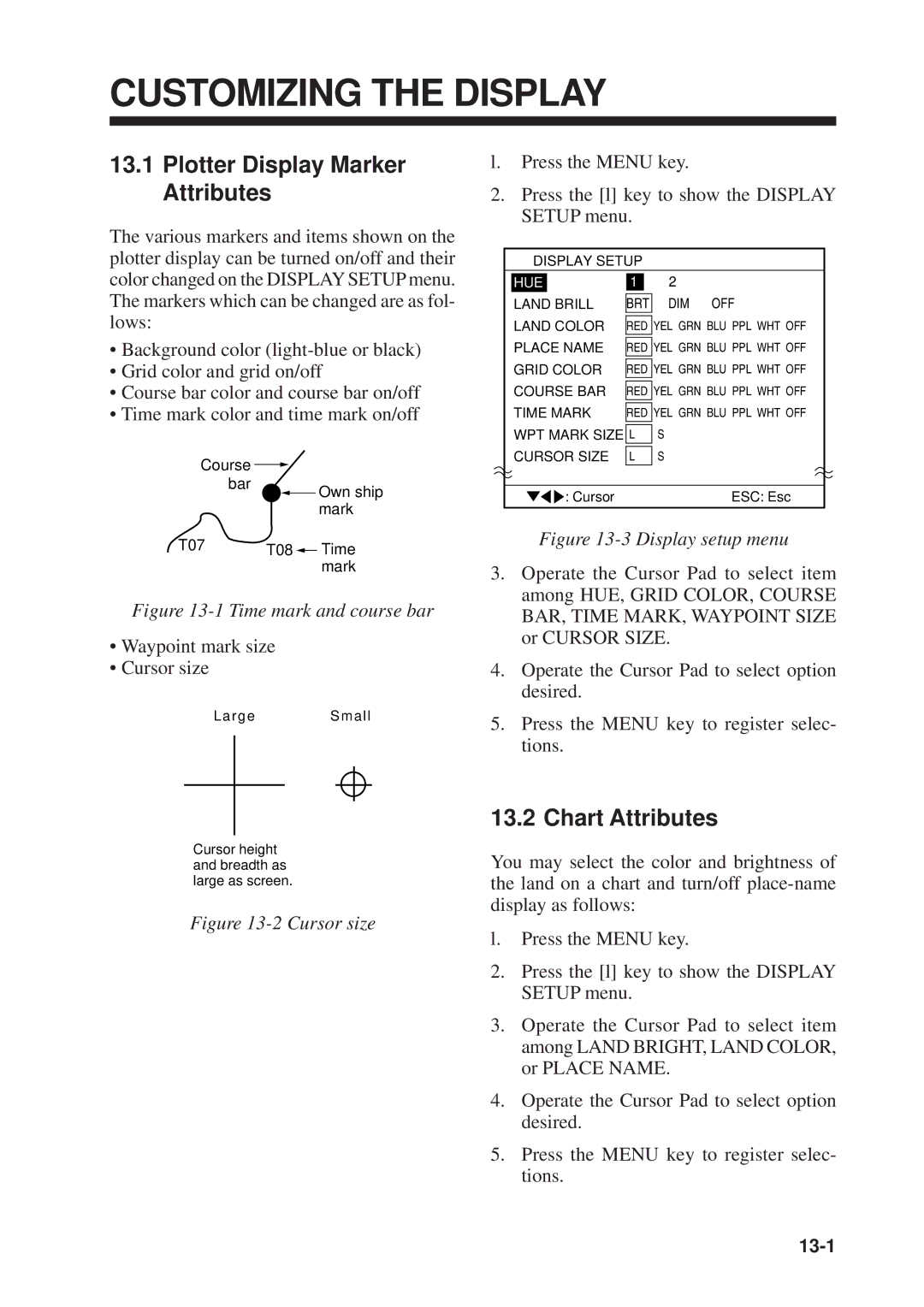 Furuno GP-1610CF manual Customizing the Display, Plotter Display Marker Attributes, Chart Attributes 