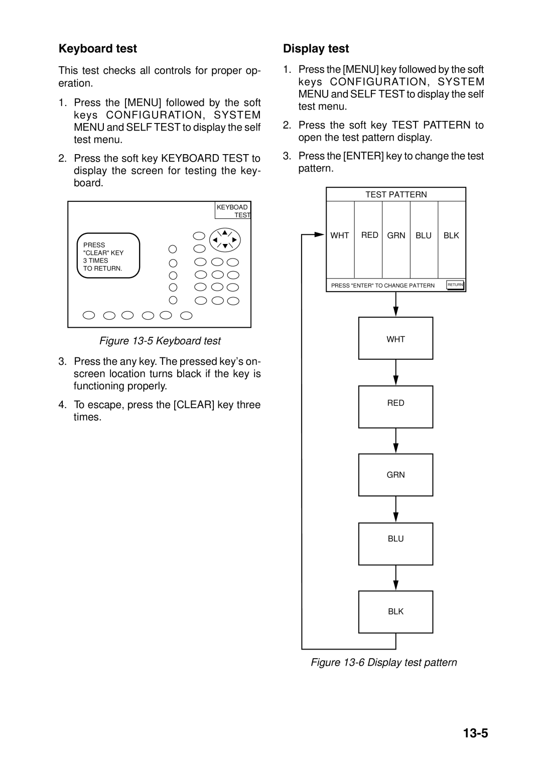 Furuno GP-1650F, GP-1650DF manual 13-5, Keyboard test, Display test 