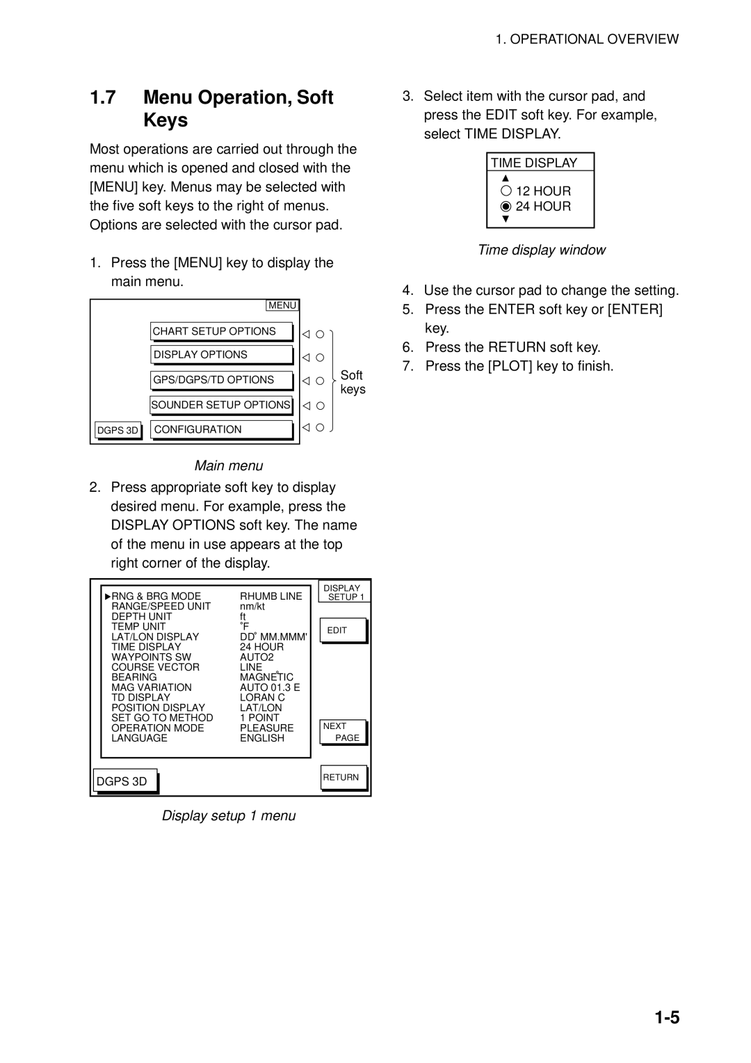 Furuno GP-1650WDF, GP-1650WF manual Menu Operation, Soft Keys 