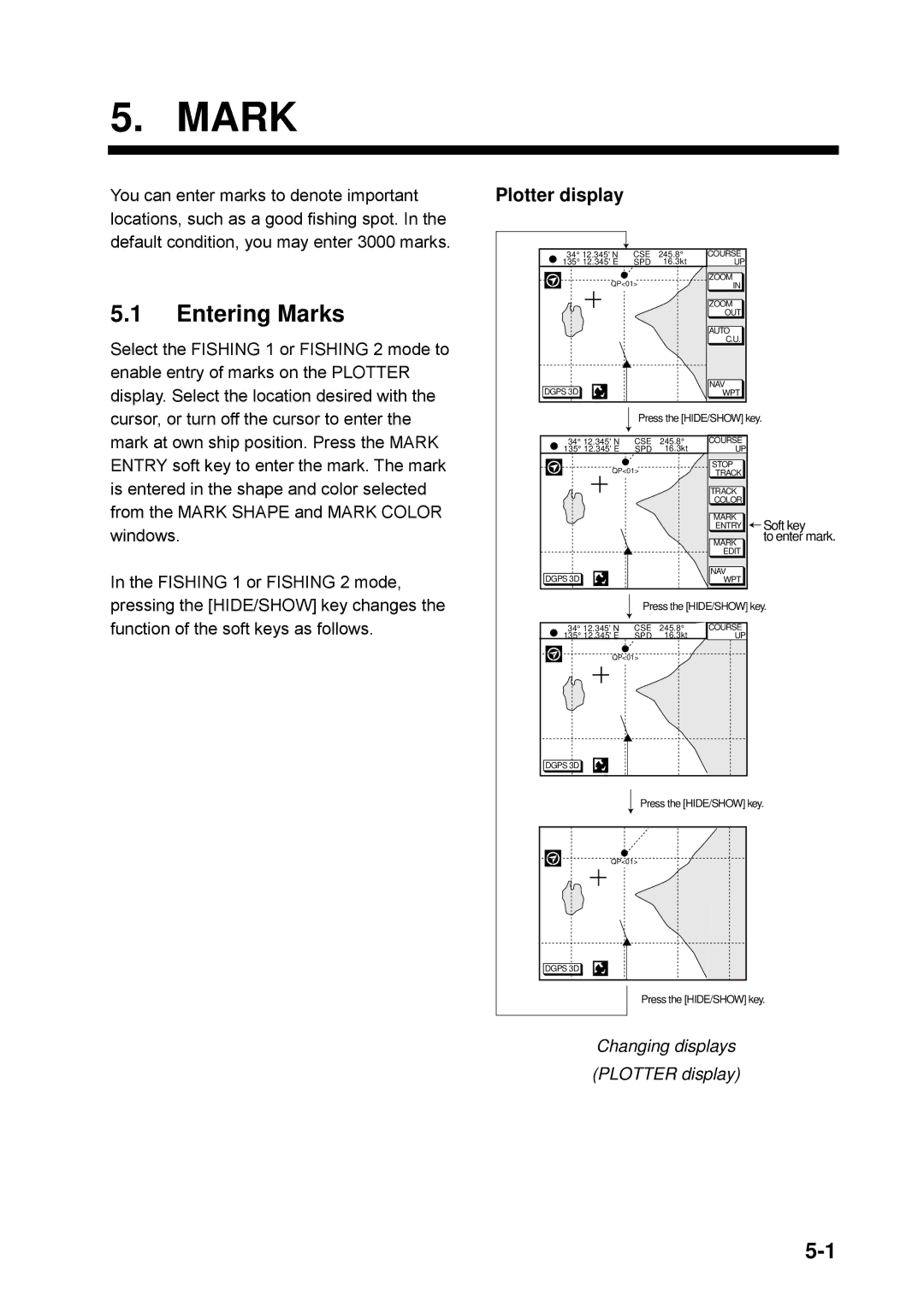 Furuno GP-1650WDF, GP-1650WF manual Entering Marks, Changing displays Plotter display 