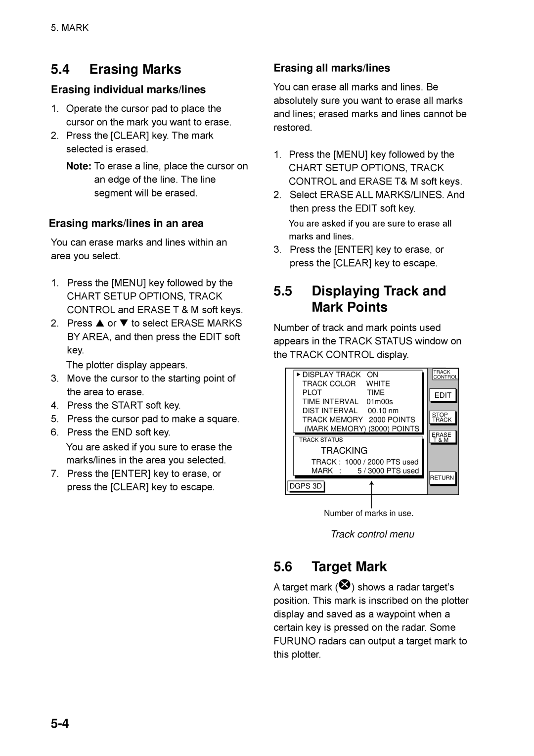 Furuno GP-1650WF, GP-1650WDF manual Erasing Marks, Displaying Track and Mark Points, Target Mark 