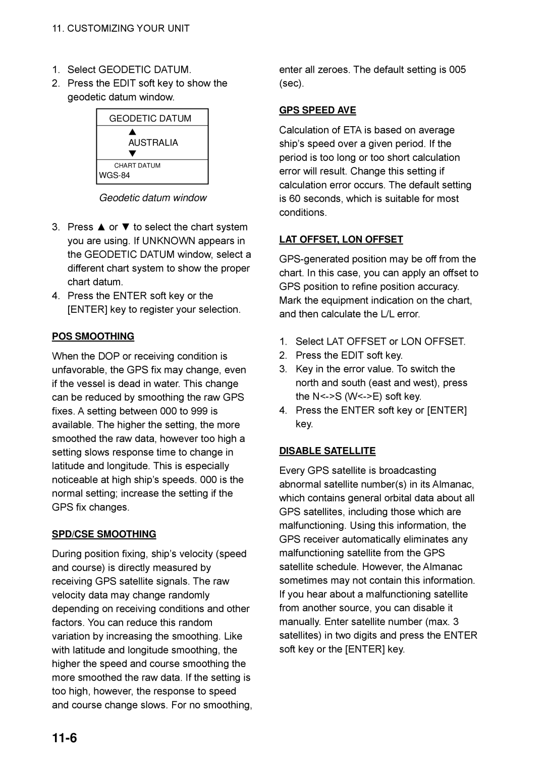 Furuno GP-1650WF, GP-1650WDF manual 11-6, Geodetic datum window 