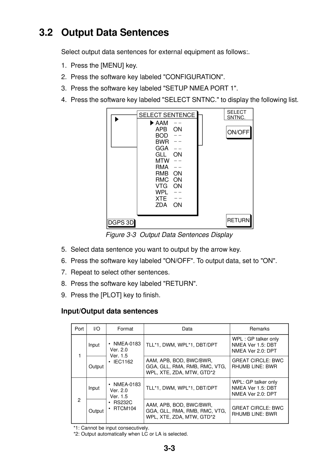 Furuno GP-1850D installation manual Output Data Sentences, Input/Output data sentences 