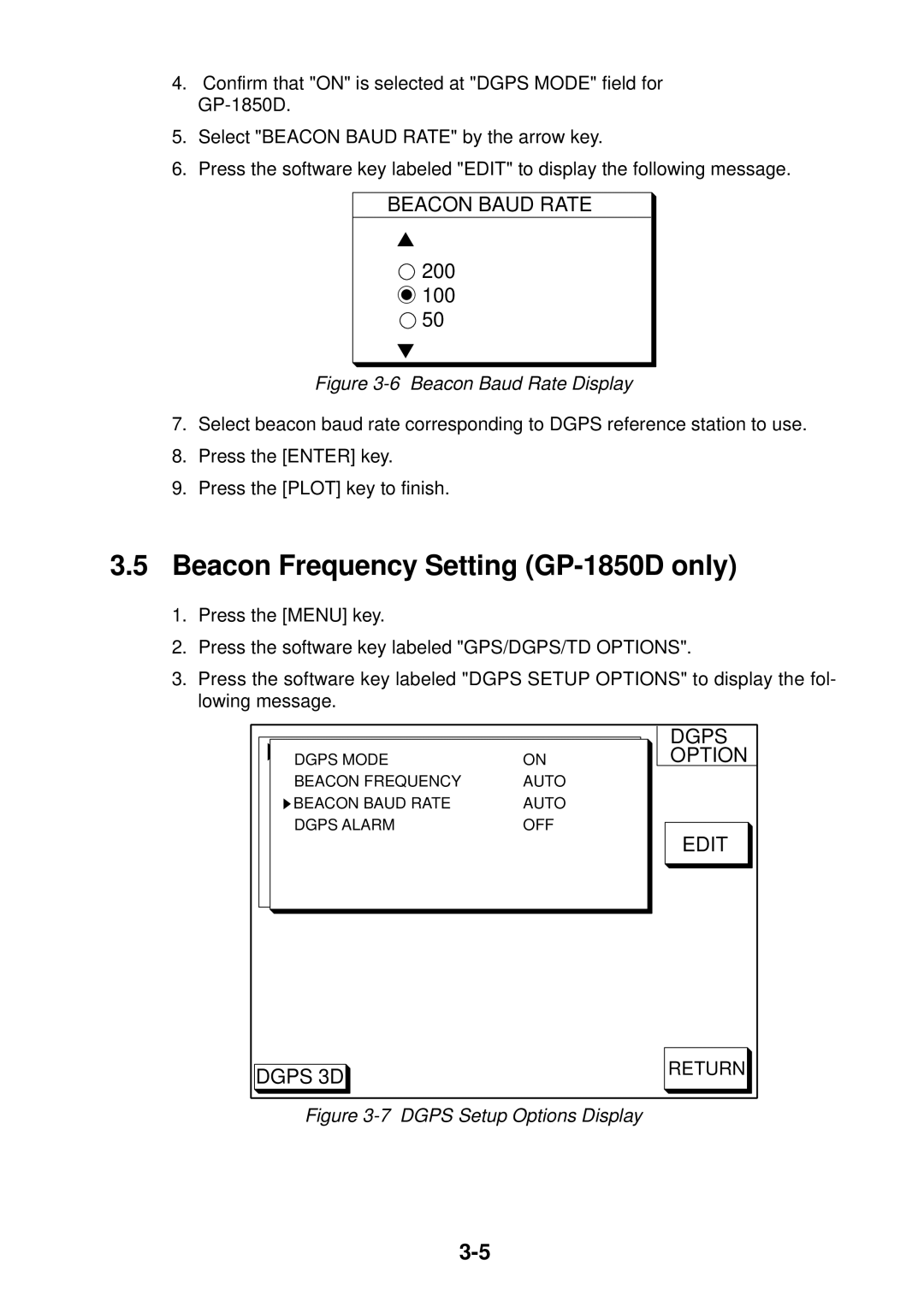 Furuno installation manual Beacon Frequency Setting GP-1850D only, Beacon Baud Rate 