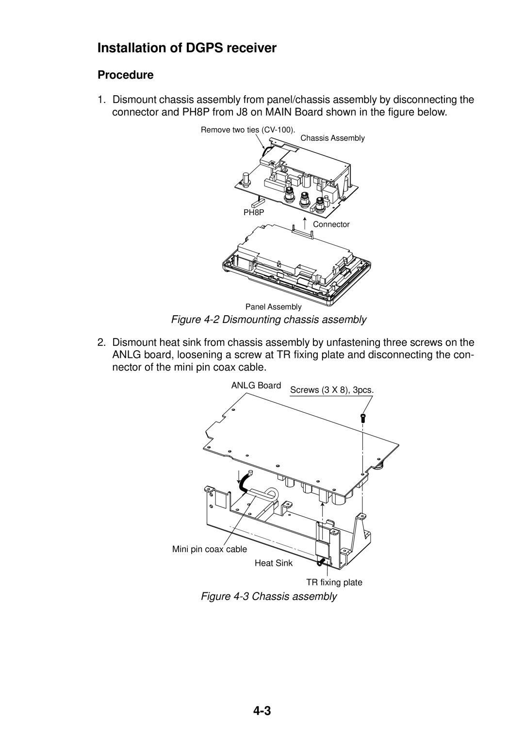 Furuno GP-1850D installation manual Installation of Dgps receiver, Dismounting chassis assembly 