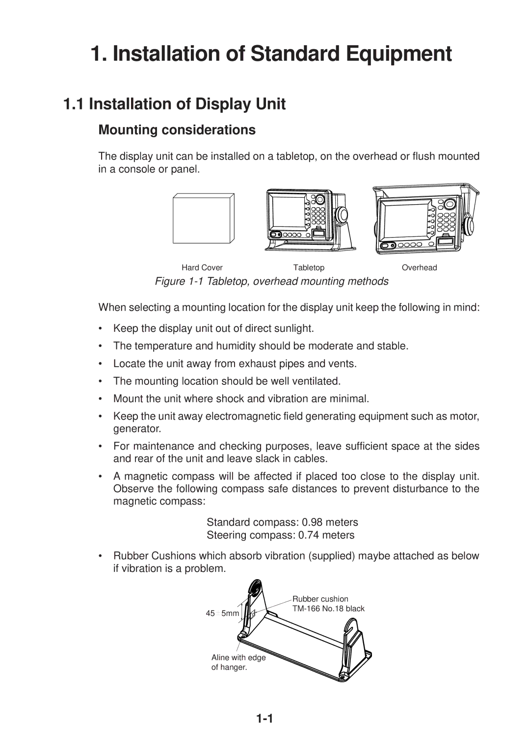 Furuno GP-1850D Installation of Standard Equipment, Installation of Display Unit, Mounting considerations 