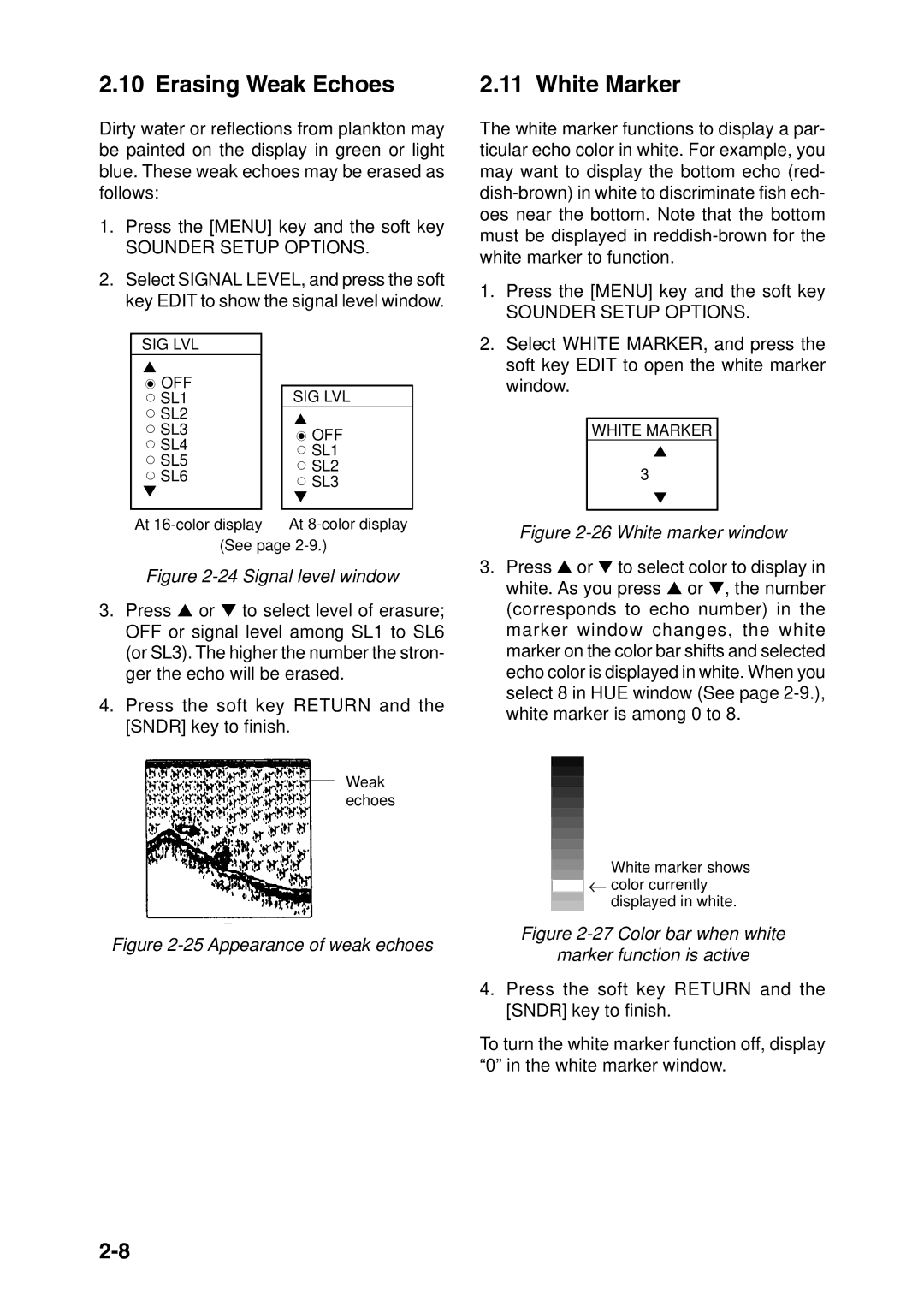 Furuno GP-1850DF, GP-1850F manual Erasing Weak Echoes, White Marker 