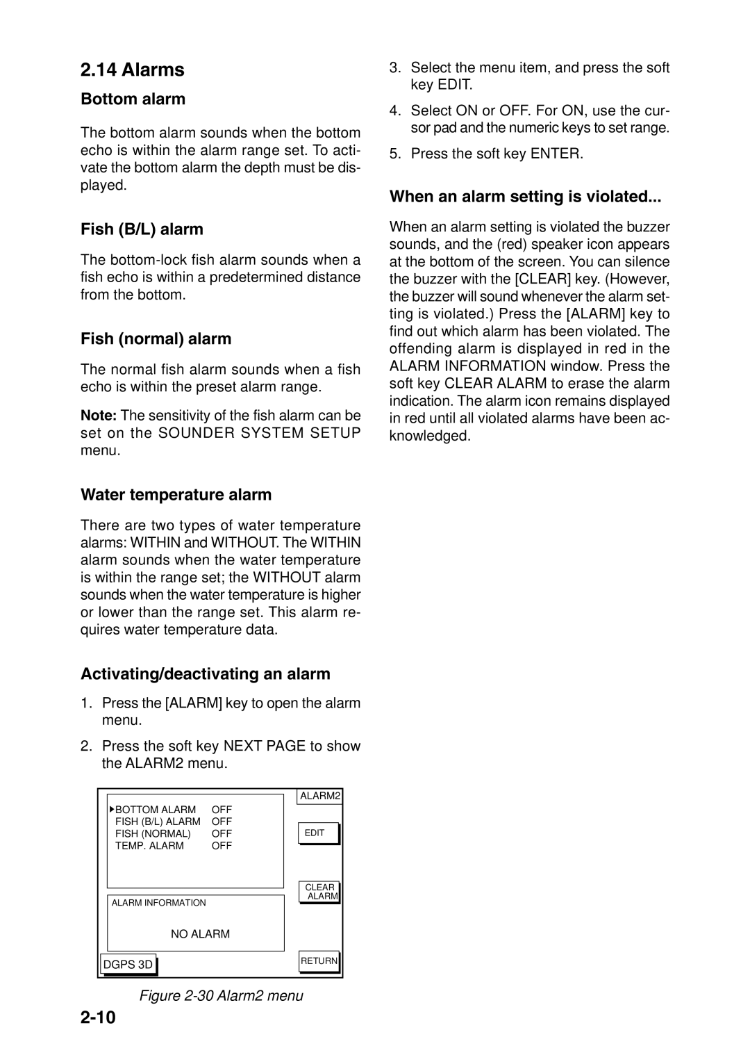 Furuno GP-1850DF, GP-1850F manual Alarms 