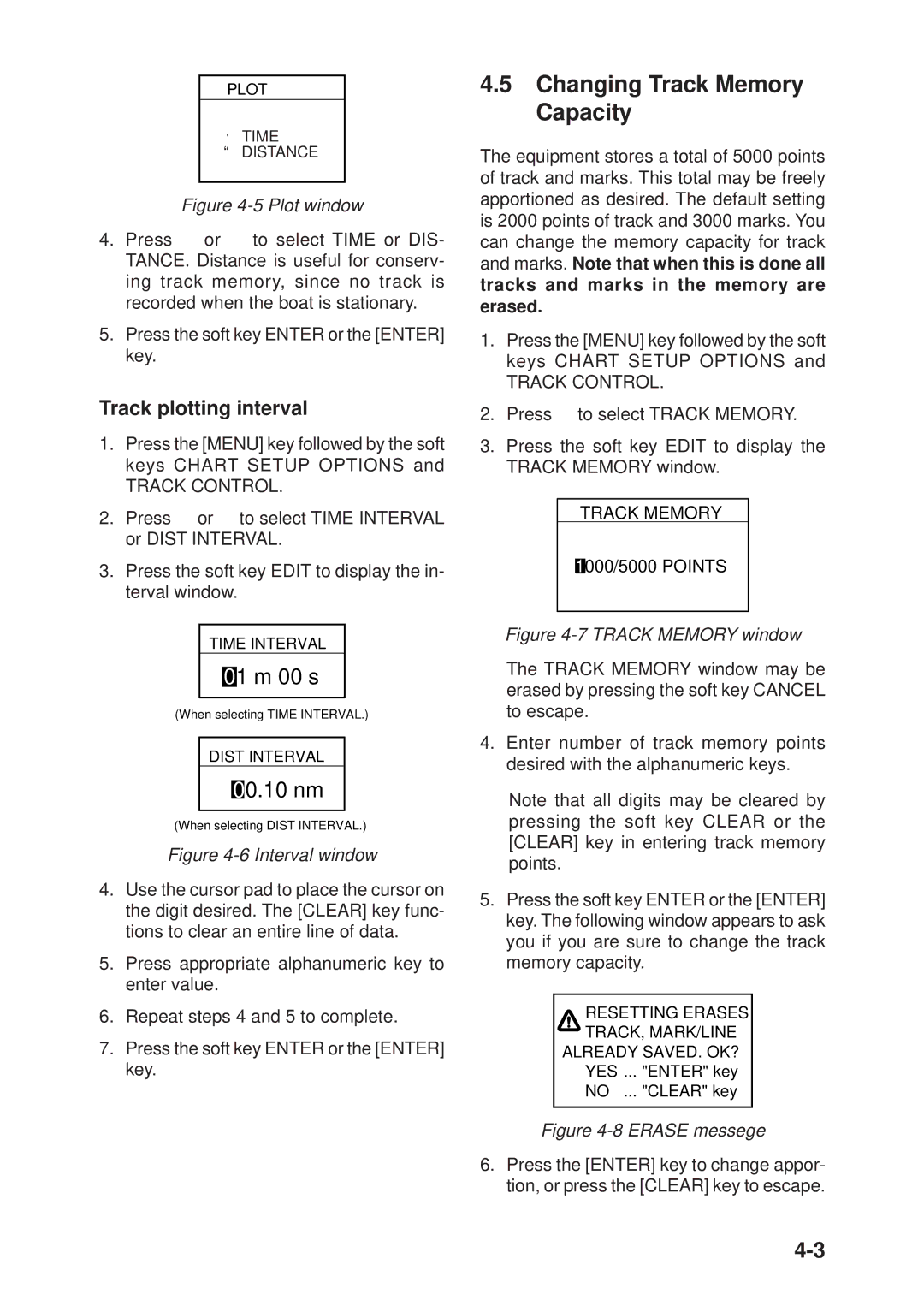 Furuno GP-1850F, GP-1850DF manual Changing Track Memory Capacity, Track plotting interval 