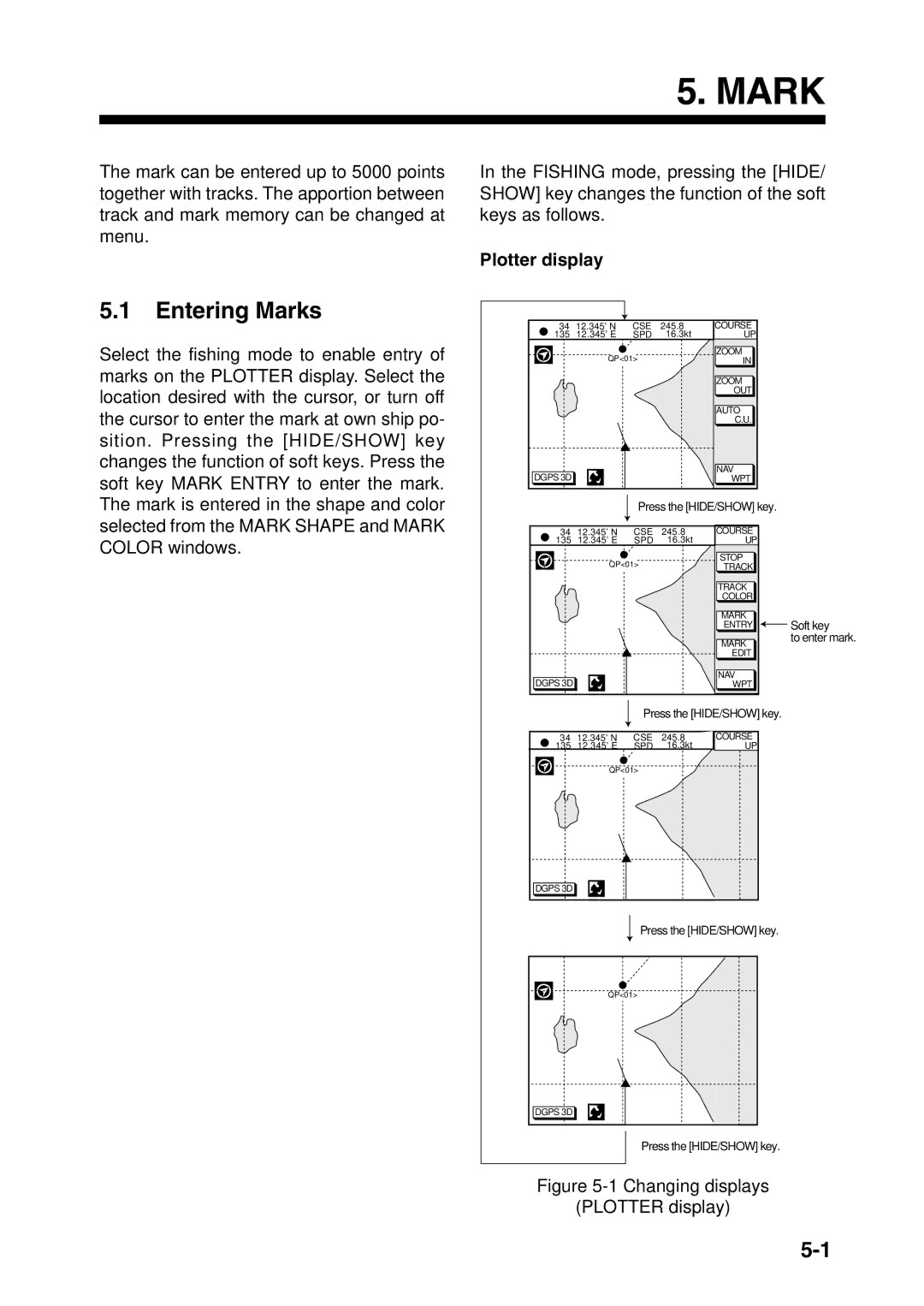 Furuno GP-1850F, GP-1850DF manual Entering Marks, Plotter display 