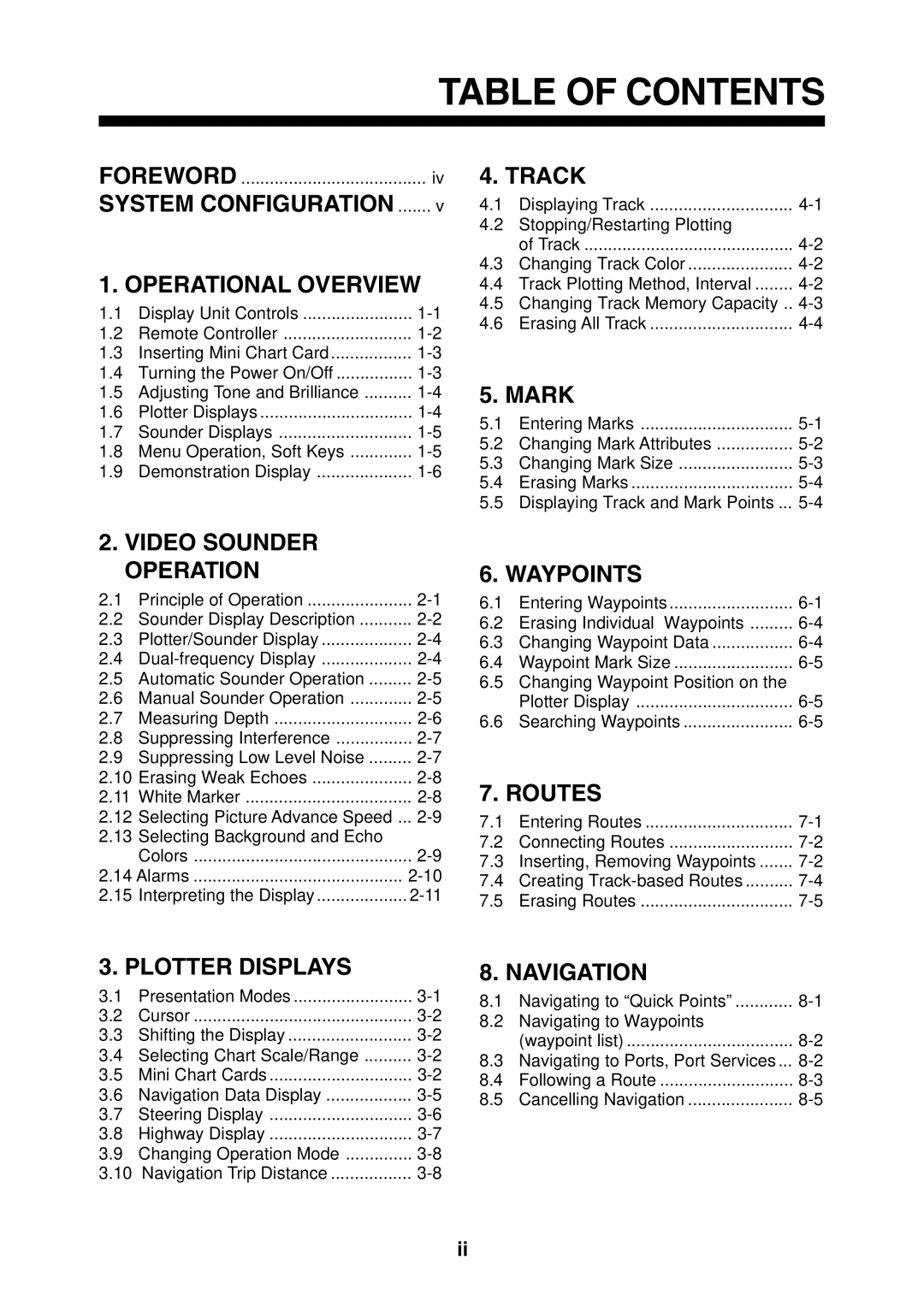 Furuno GP-1850DF, GP-1850F manual Table of Contents 