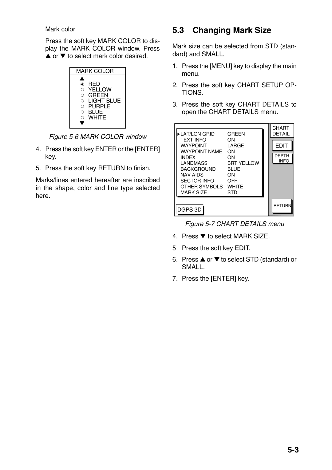 Furuno GP-1850F, GP-1850DF manual Changing Mark Size, Tions, Small 