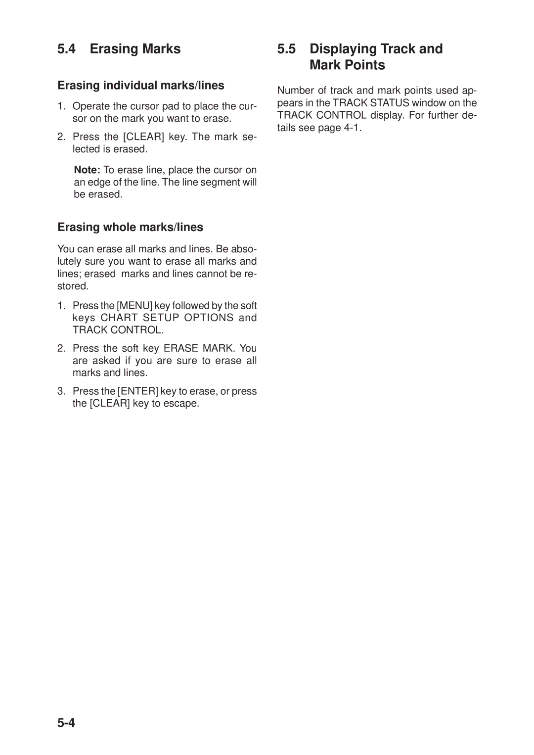 Furuno GP-1850DF, GP-1850F manual Erasing Marks, Displaying Track and Mark Points, Erasing individual marks/lines 