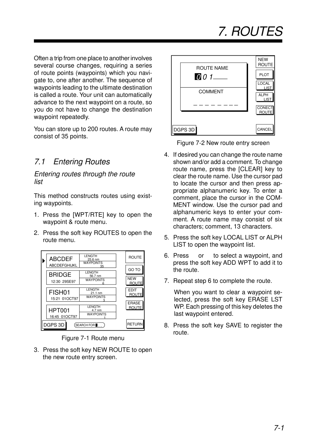 Furuno GP-1850F, GP-1850DF manual Entering Routes, Entering routes through the route list, Abcdef 