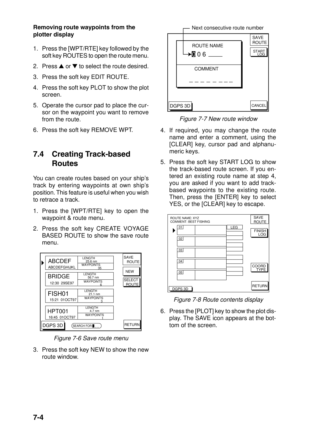 Furuno GP-1850DF, GP-1850F manual Creating Track-based Routes, Removing route waypoints from the plotter display 