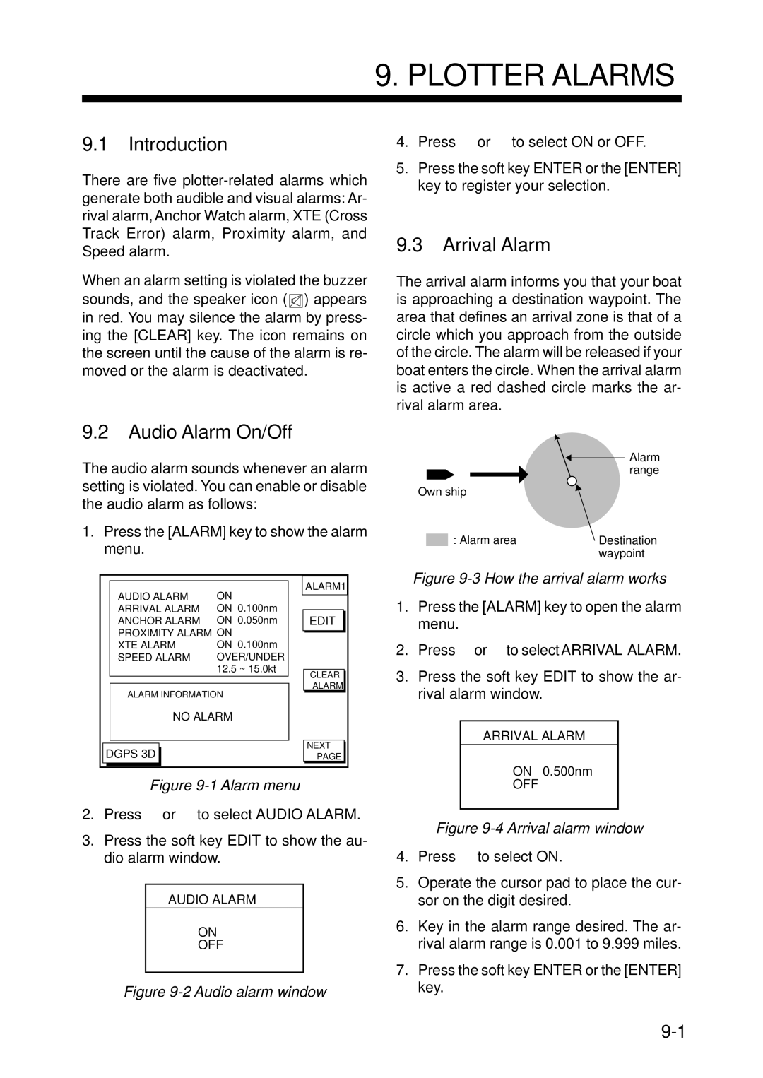 Furuno GP-1850F, GP-1850DF manual Plotter Alarms, Introduction, Audio Alarm On/Off, Arrival Alarm 
