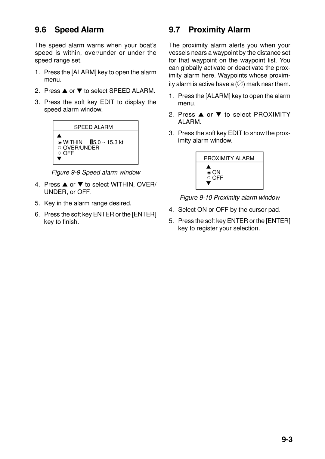 Furuno GP-1850F, GP-1850DF manual Speed Alarm, Proximity Alarm 