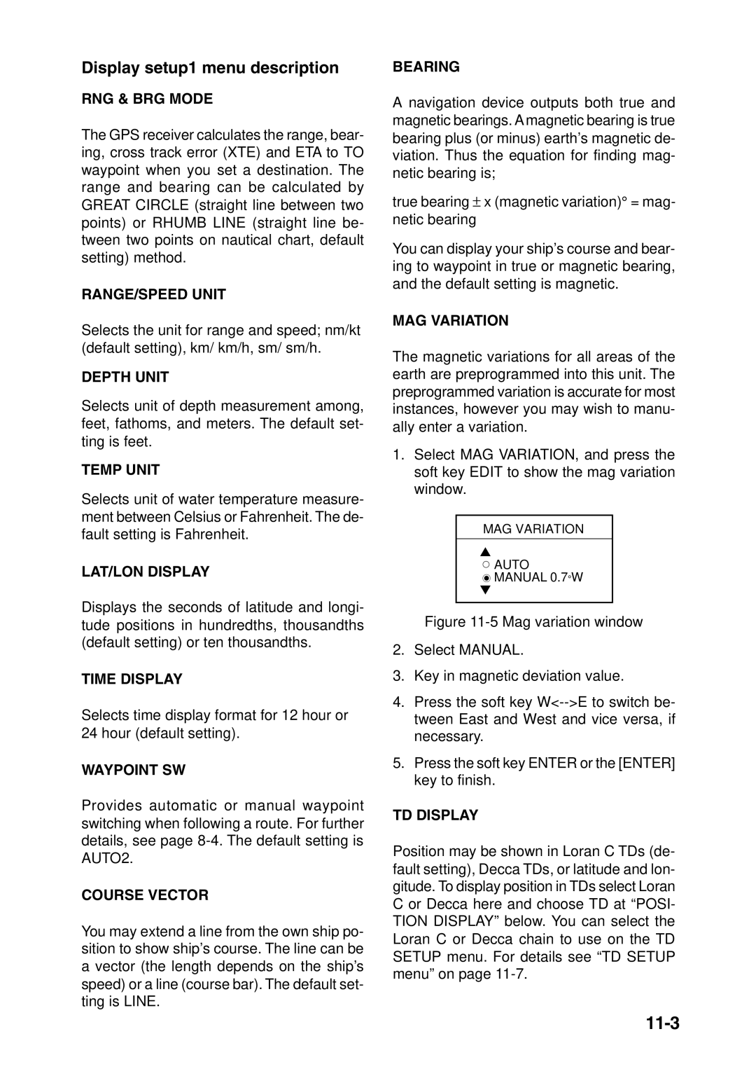 Furuno GP-1850F, GP-1850DF manual 11-3, Display setup1 menu description 