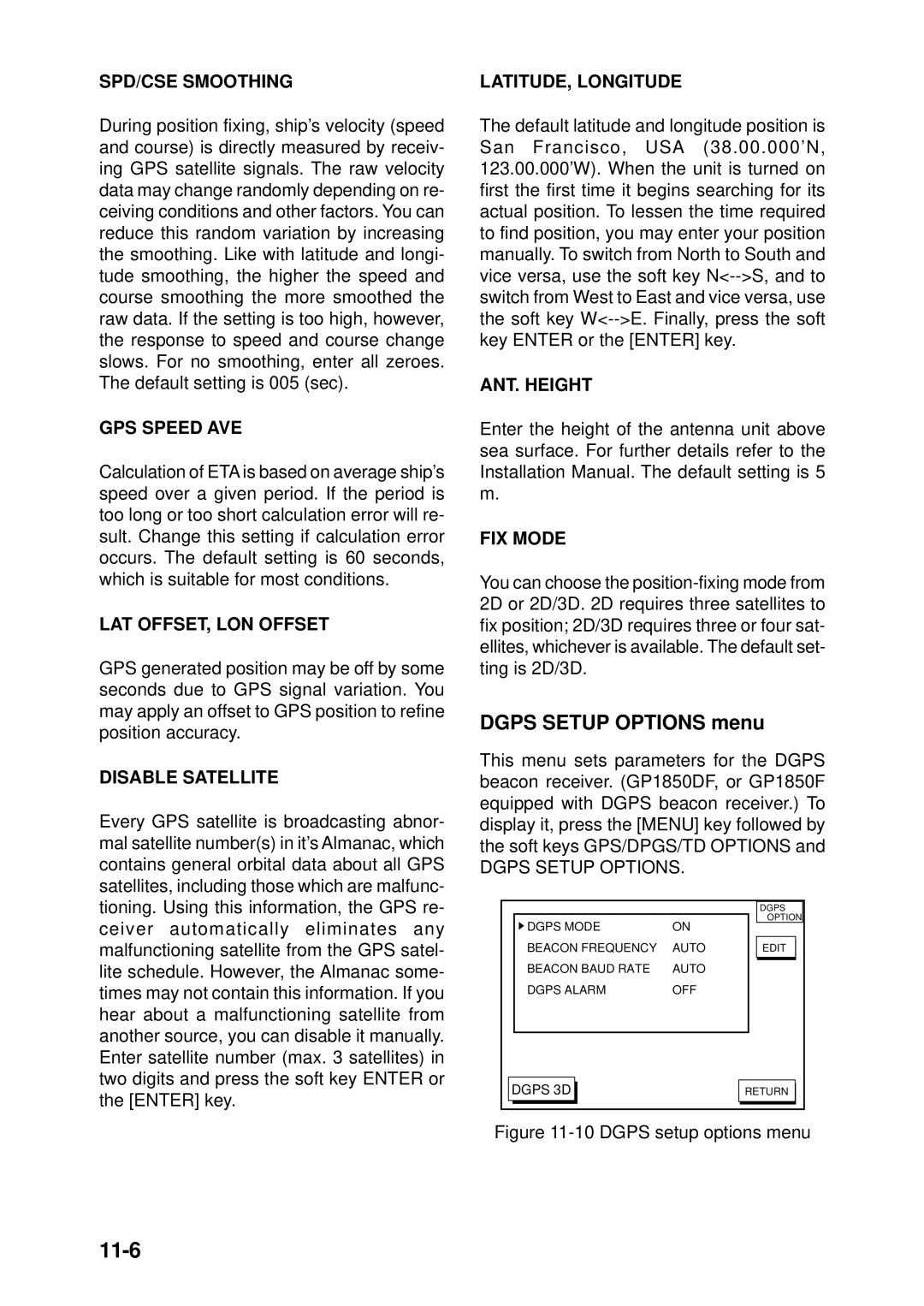 Furuno GP-1850DF, GP-1850F manual 11-6, Dgps Setup Options menu 