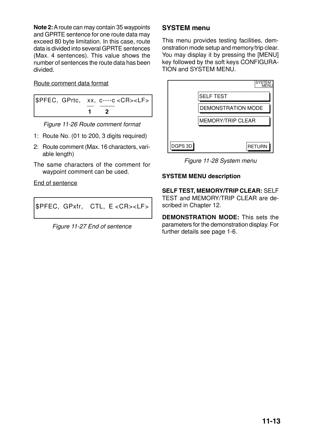 Furuno GP-1850F, GP-1850DF manual 11-13, System menu, System Menu description 