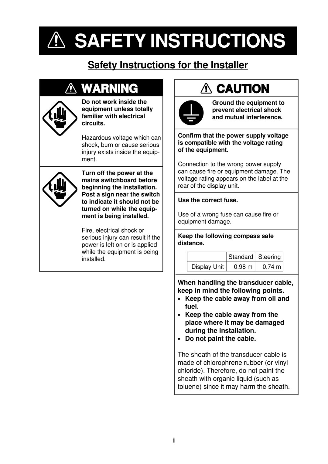 Furuno GP-1850DF installation manual Safety Instructions for the Installer 