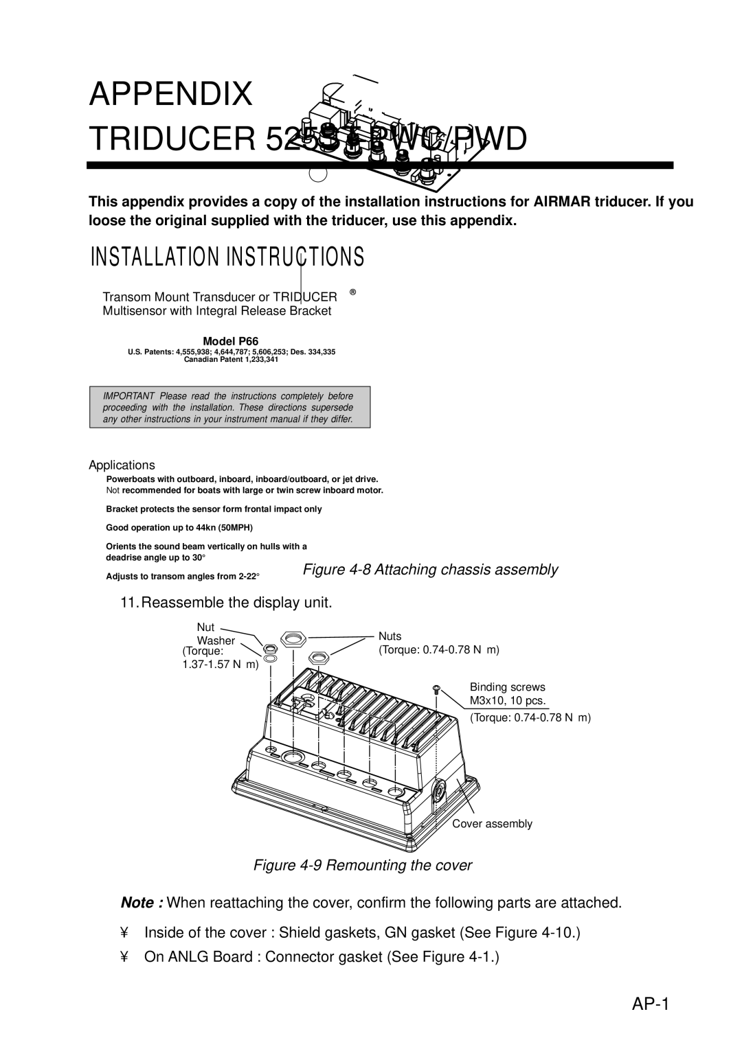 Furuno GP-1850DF installation manual Appendix Triducer 525ST-PWC/PWD 