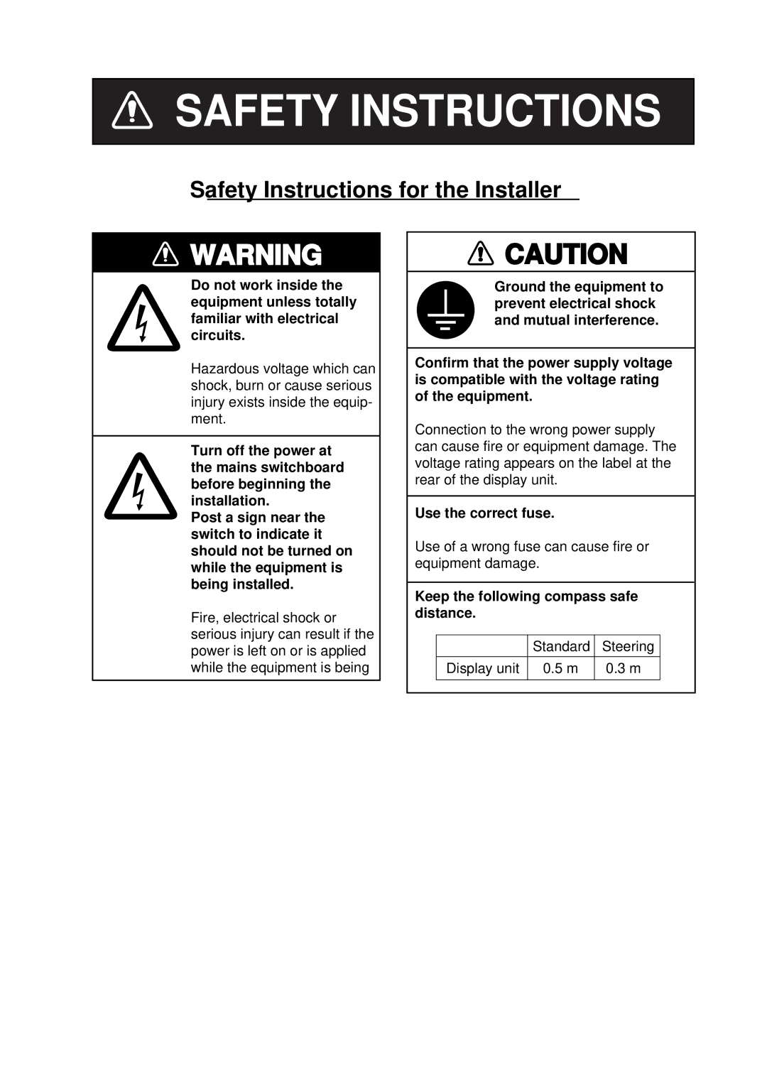 Furuno GP-1850WD installation manual Safety Instructions 