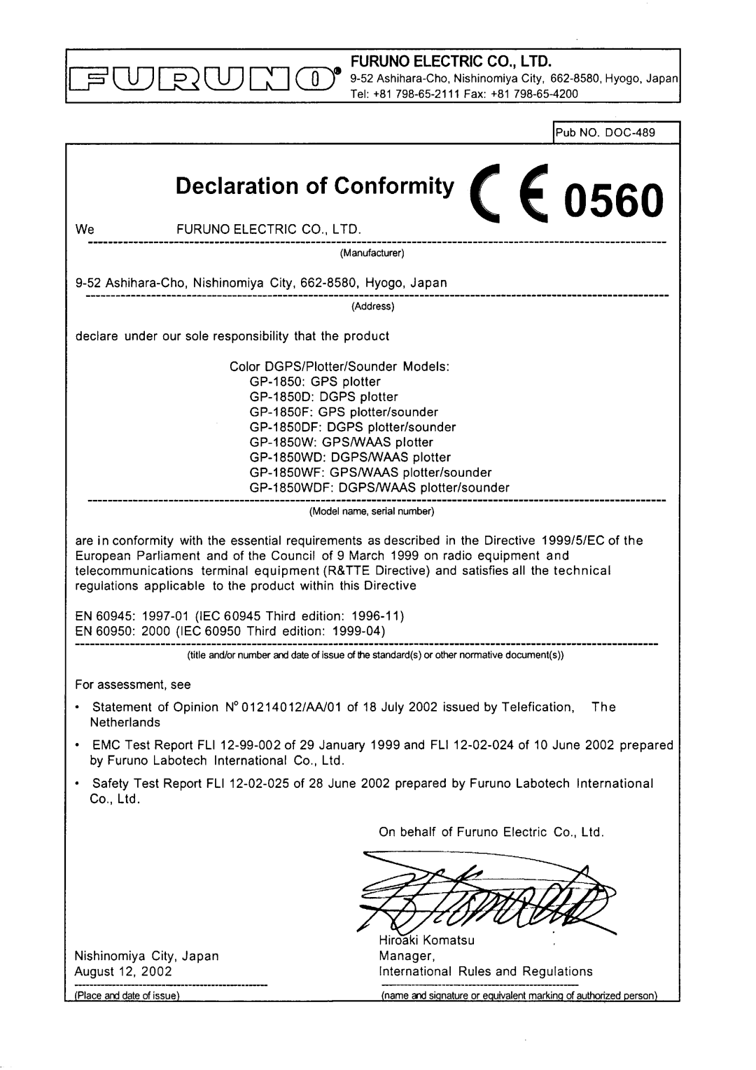 Furuno GP-1850WF, GP-1850WDF manual 