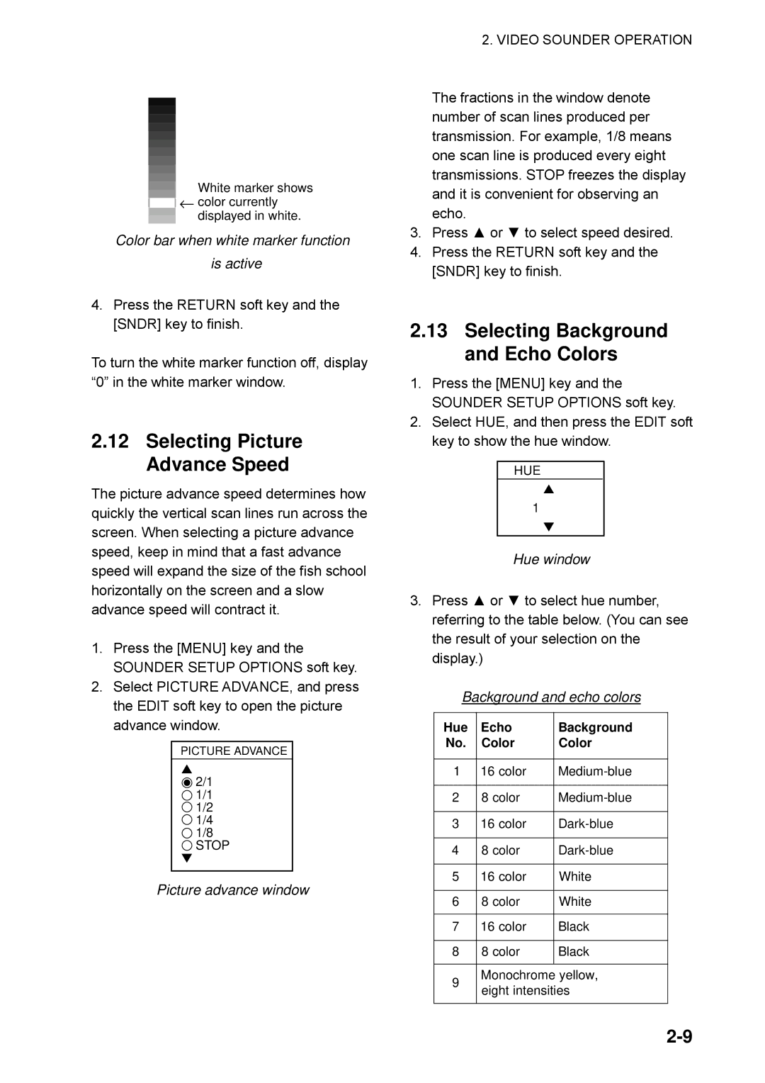Furuno GP-1850WF, GP-1850WDF manual Selecting Picture Advance Speed, Selecting Background and Echo Colors 