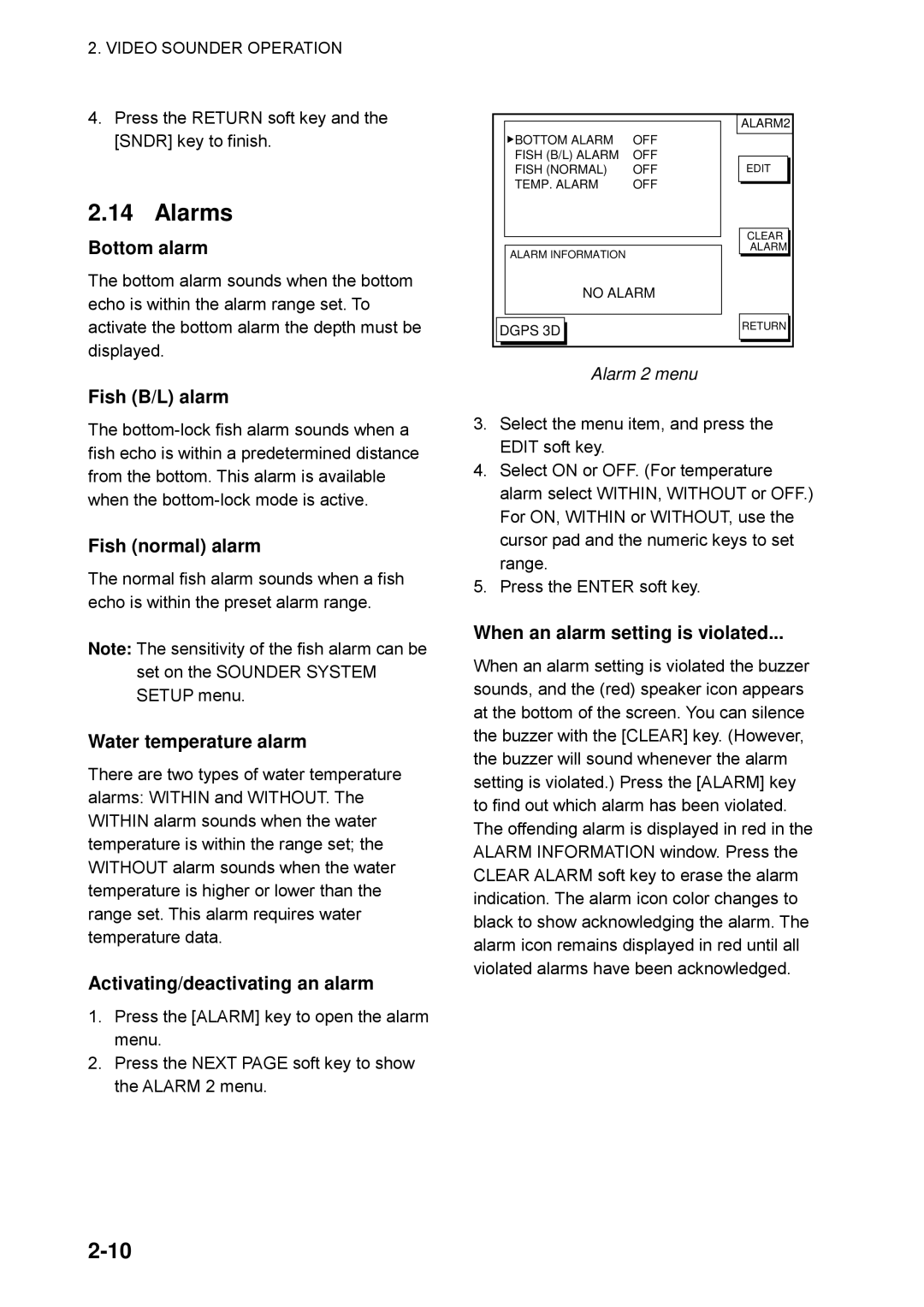 Furuno GP-1850WDF, GP-1850WF manual Alarms 