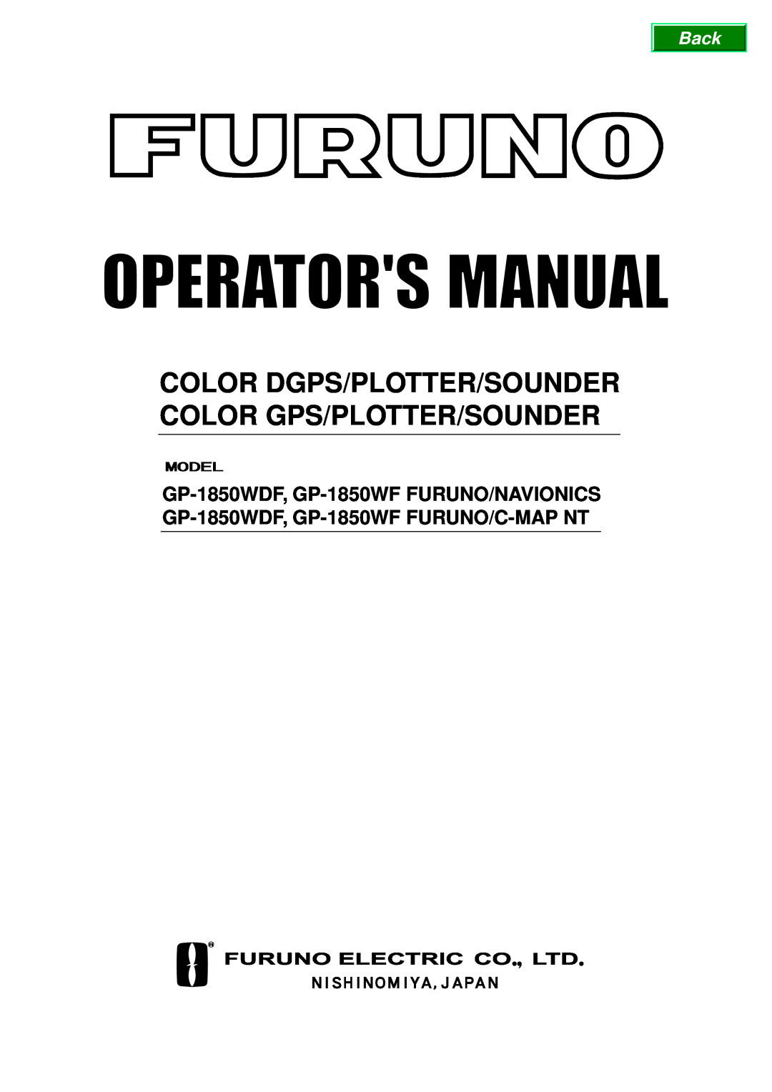 Furuno GP-1850WF, GP-1850WDF manual Color Dgps/Plotter/Sounder Color Gps/Plotter/Sounder, Back 