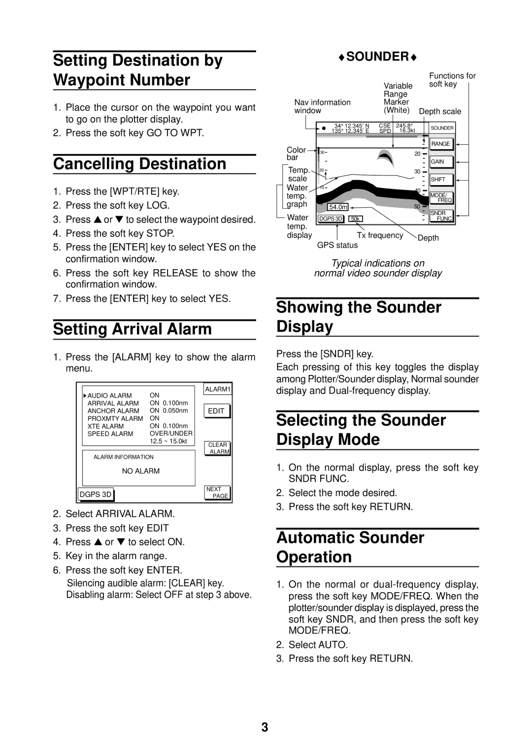 Furuno GP-185F manual Setting Destination by Waypoint Number, Cancelling Destination, Setting Arrival Alarm 