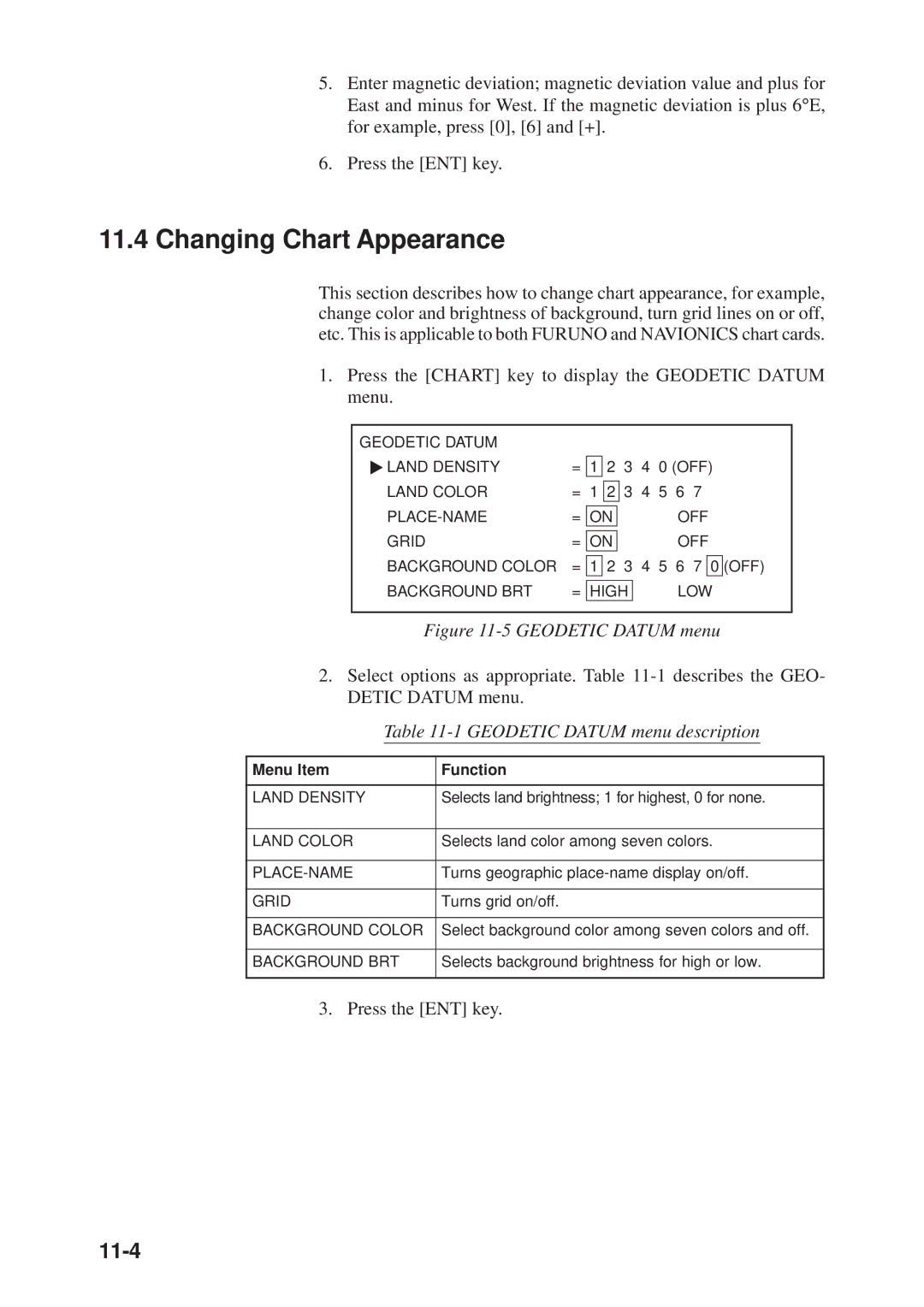 Furuno GD-3300, GP-3300 manual Changing Chart Appearance, 11-4 