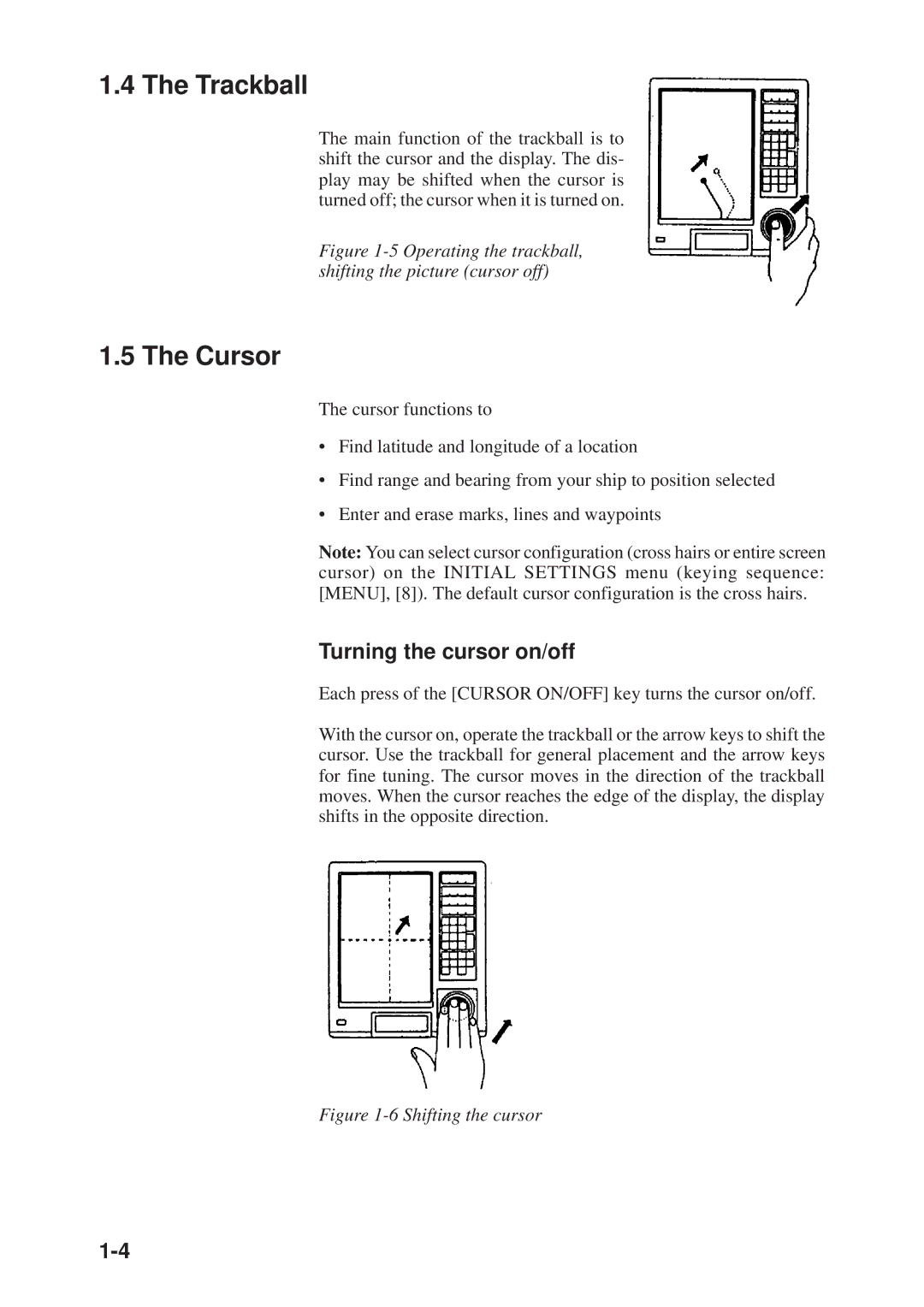 Furuno GD-3300, GP-3300 manual Trackball, Cursor, Turning the cursor on/off 