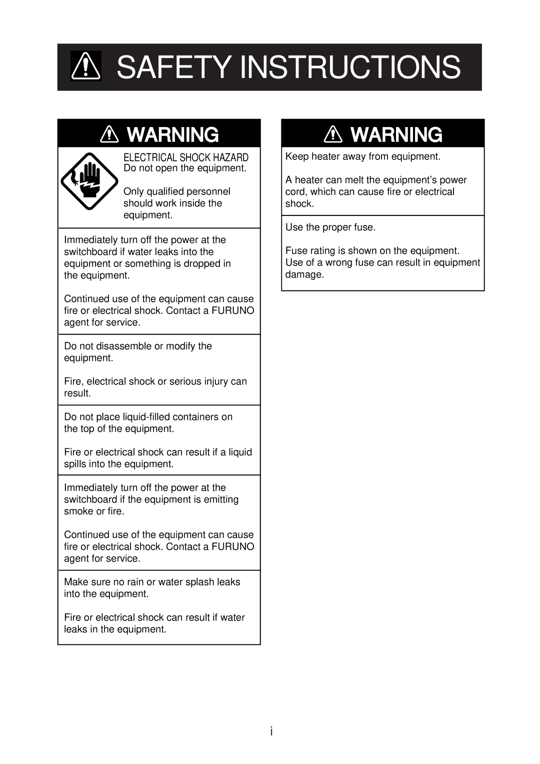 Furuno GD-3300, GP-3300 manual Safety Instructions 