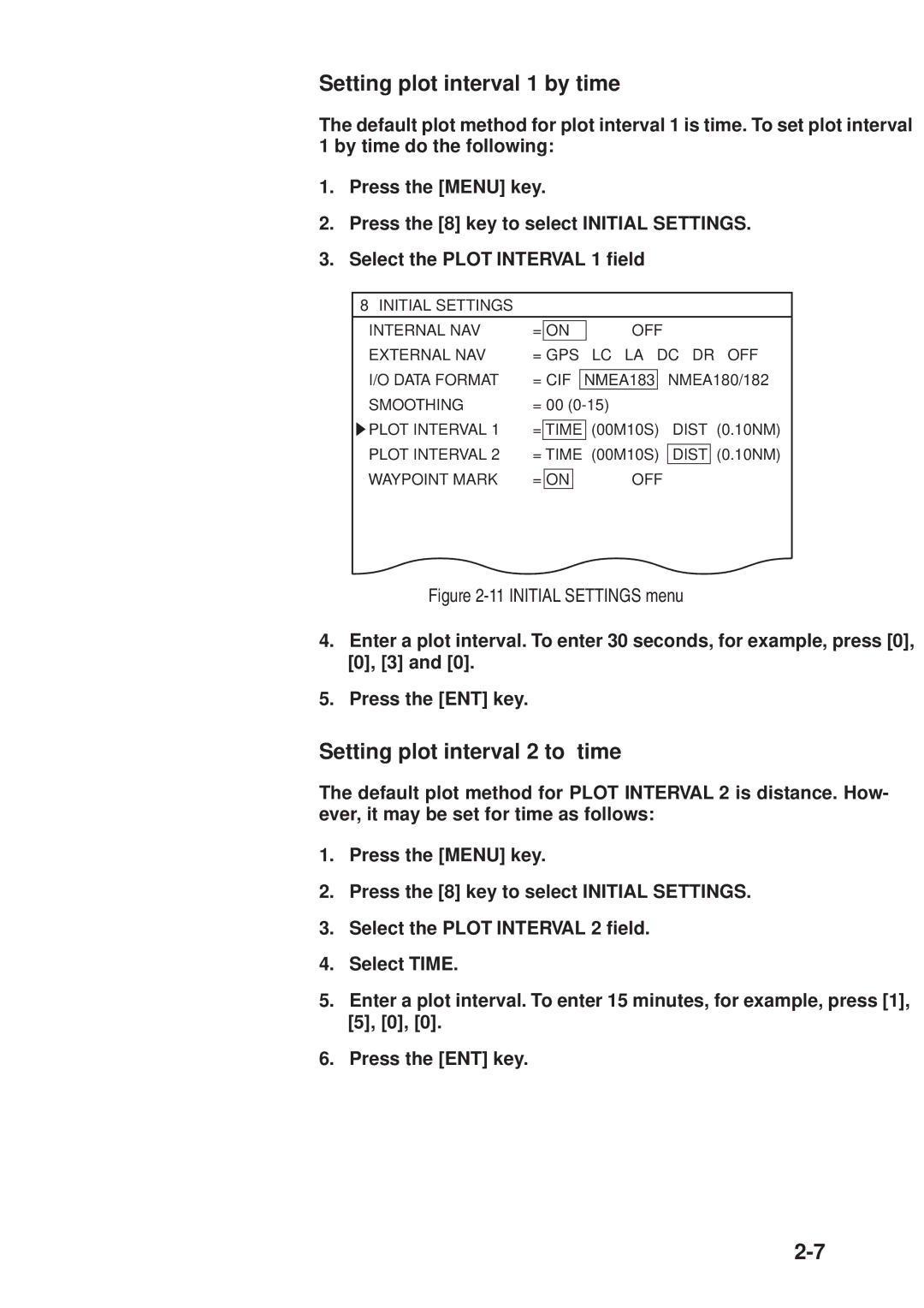 Furuno GP-3300, GD-3300 manual Setting plot interval 1 by time, Setting plot interval 2 to time 