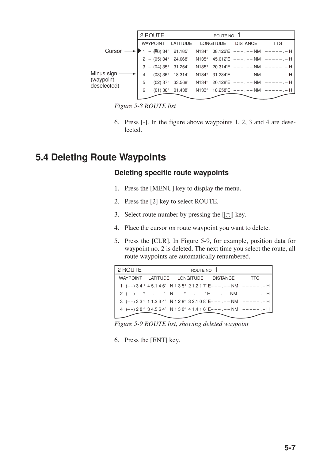 Furuno GP-3300, GD-3300 manual Deleting Route Waypoints, Deleting specific route waypoints 