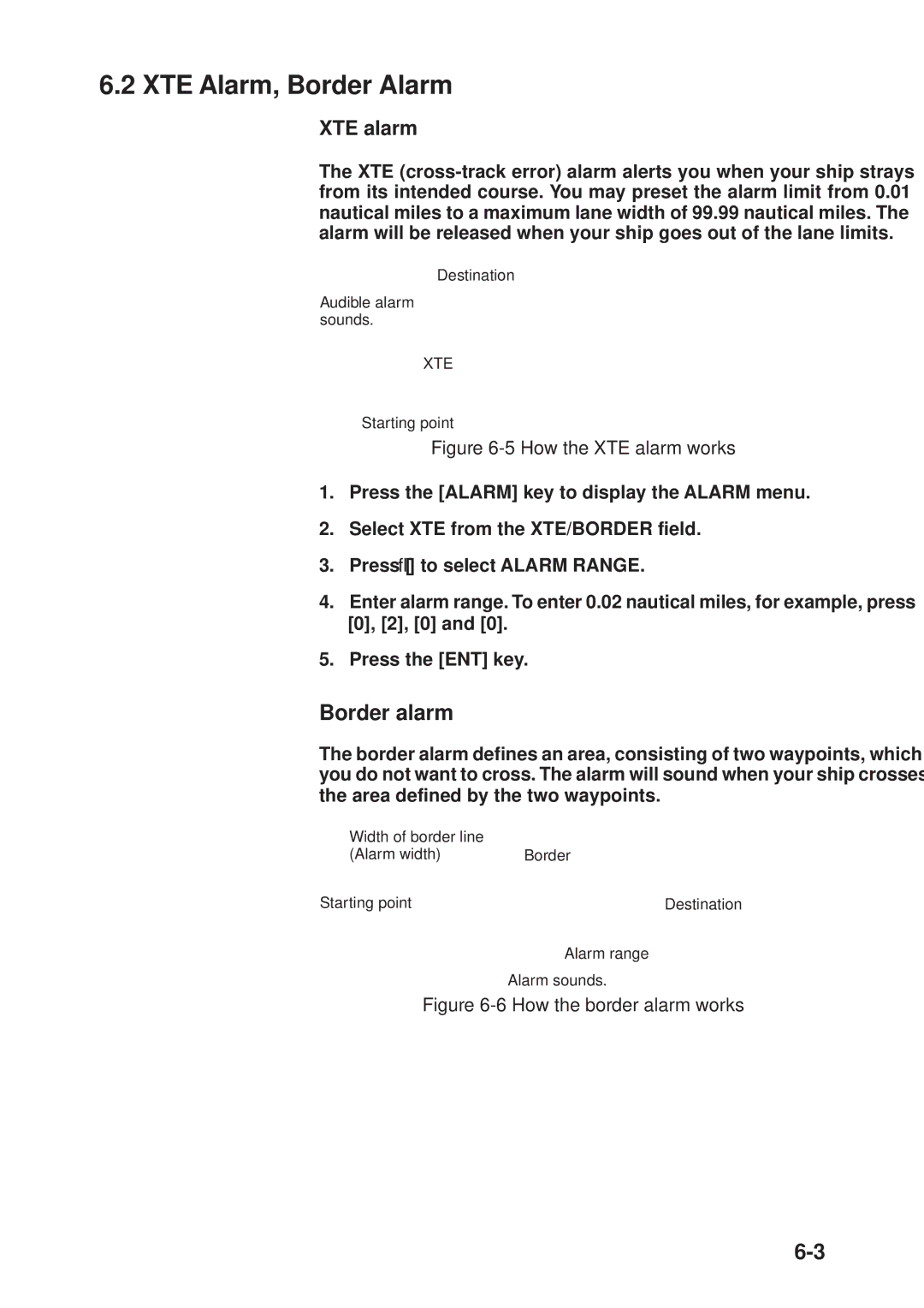 Furuno GD-3300, GP-3300 manual XTE Alarm, Border Alarm, Border alarm, XTE alarm 