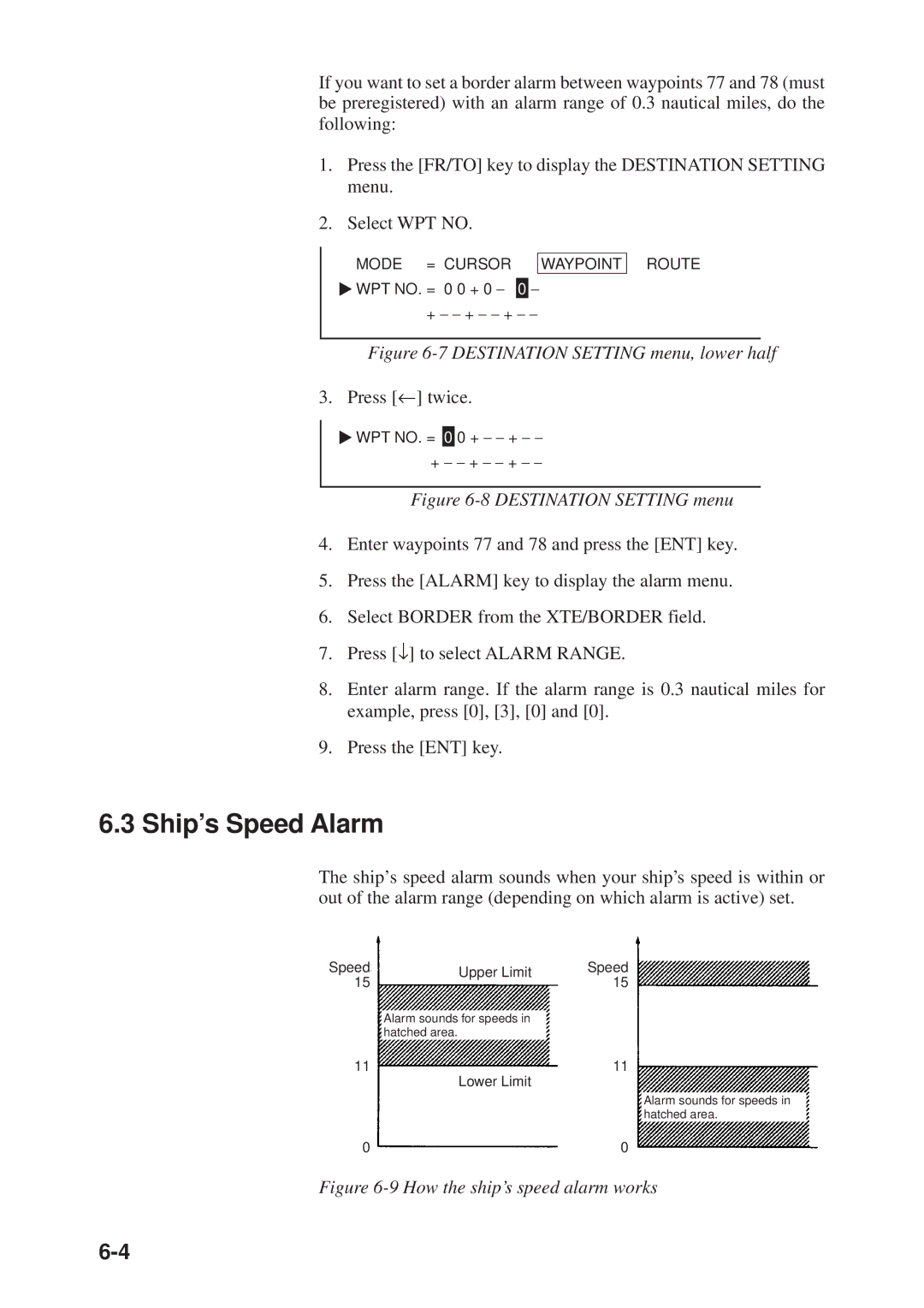 Furuno GP-3300, GD-3300 manual Ship’s Speed Alarm, Press ← twice 