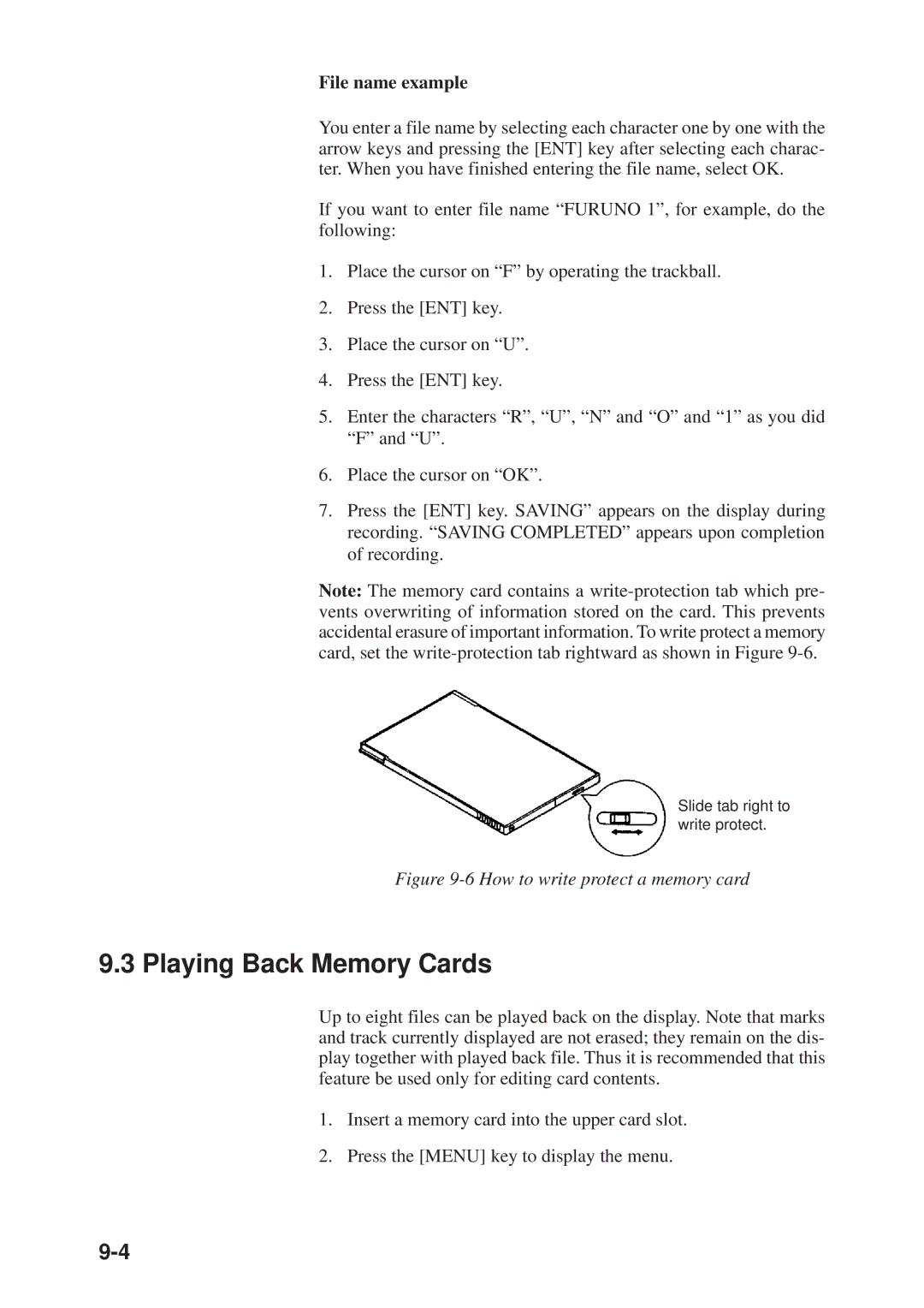 Furuno GP-3300, GD-3300 manual Playing Back Memory Cards, File name example 