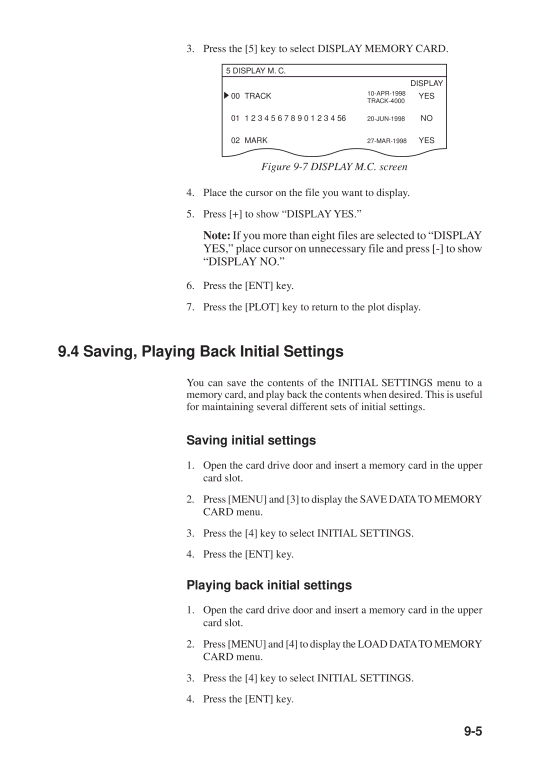 Furuno GD-3300, GP-3300 manual Saving, Playing Back Initial Settings, Saving initial settings, Playing back initial settings 