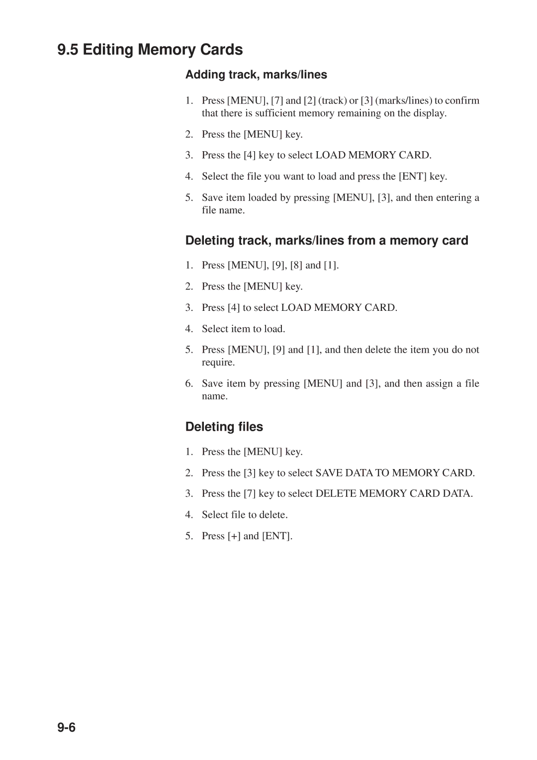 Furuno GP-3300, GD-3300 manual Editing Memory Cards, Deleting track, marks/lines from a memory card, Deleting files 