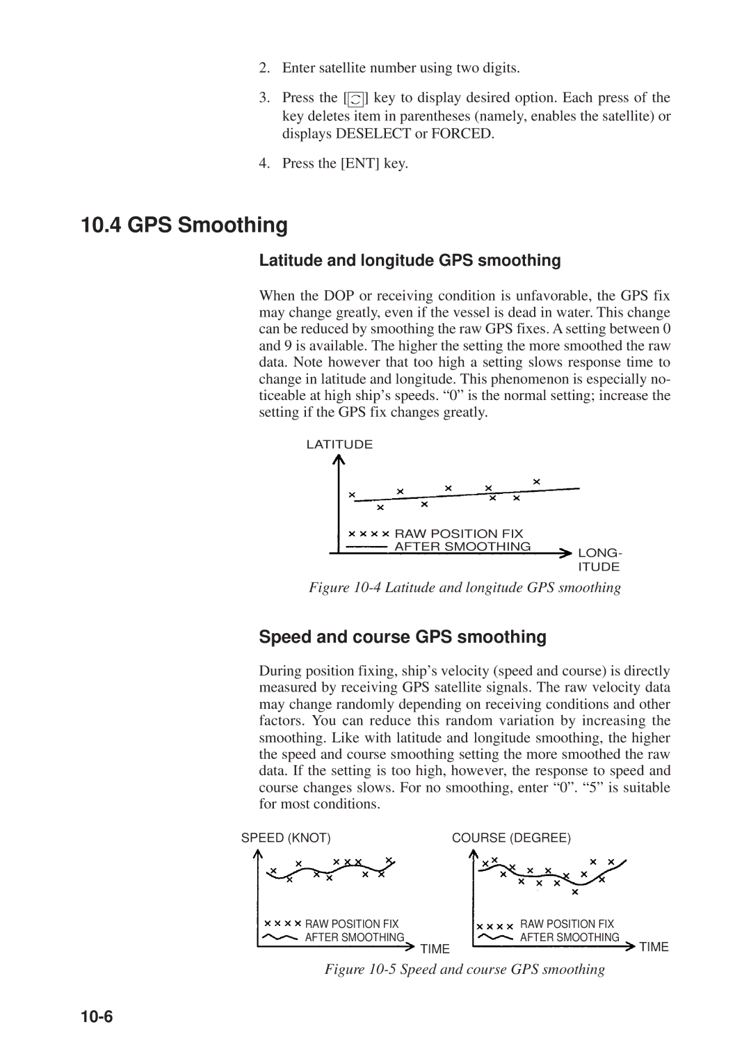 Furuno GP-3300, GD-3300 manual GPS Smoothing, Speed and course GPS smoothing, Latitude and longitude GPS smoothing, 10-6 