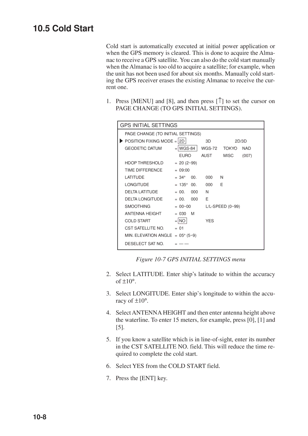 Furuno GP-3300, GD-3300 manual Cold Start, 10-8 