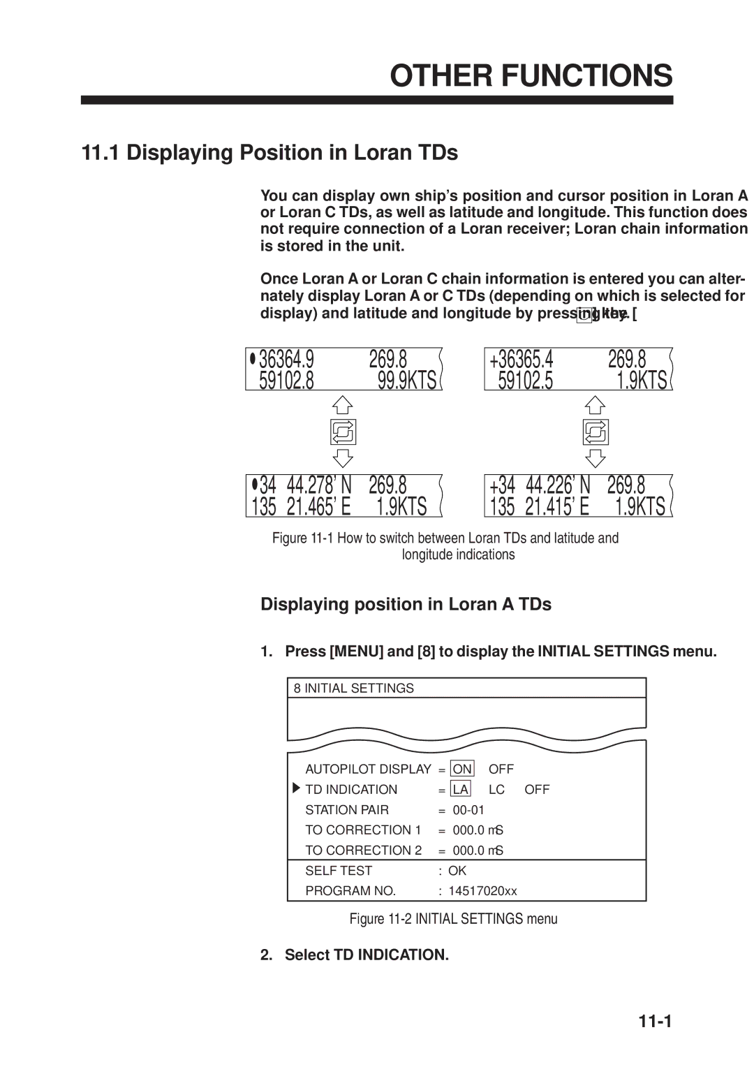 Furuno GP-3300, GD-3300 manual Other Functions, Displaying Position in Loran TDs, Displaying position in Loran a TDs, 11-1 