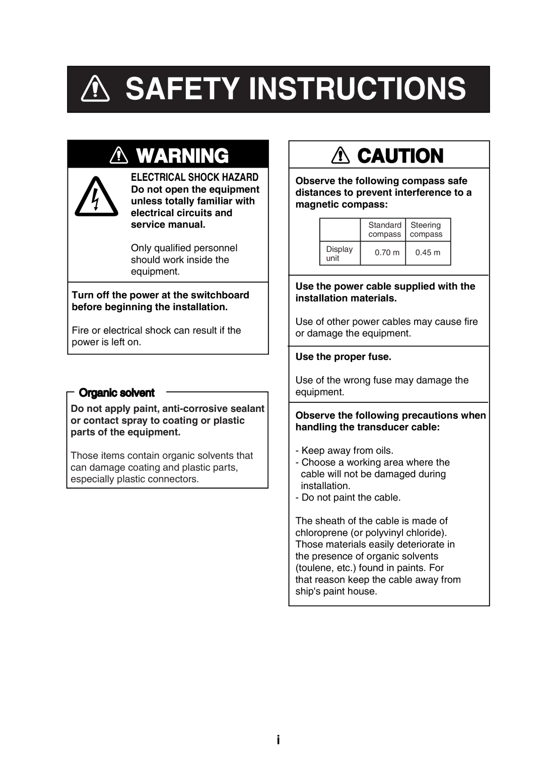 Furuno GP-7000F installation manual Safety Instructions 