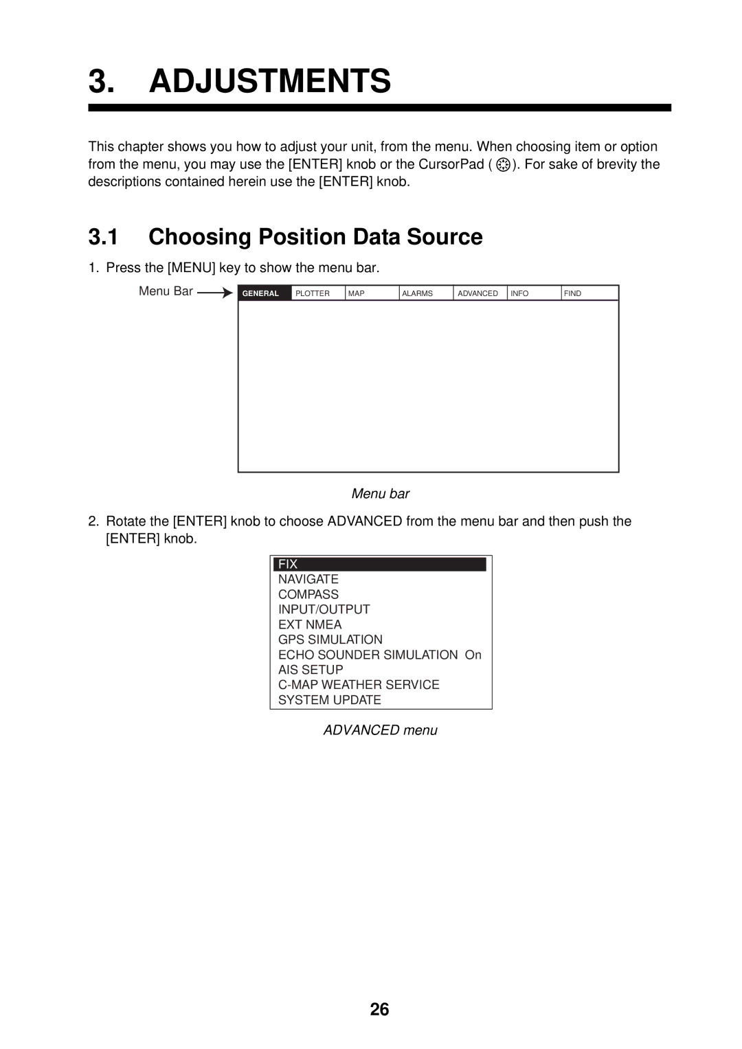 Furuno GP-7000F installation manual Adjustments, Choosing Position Data Source 